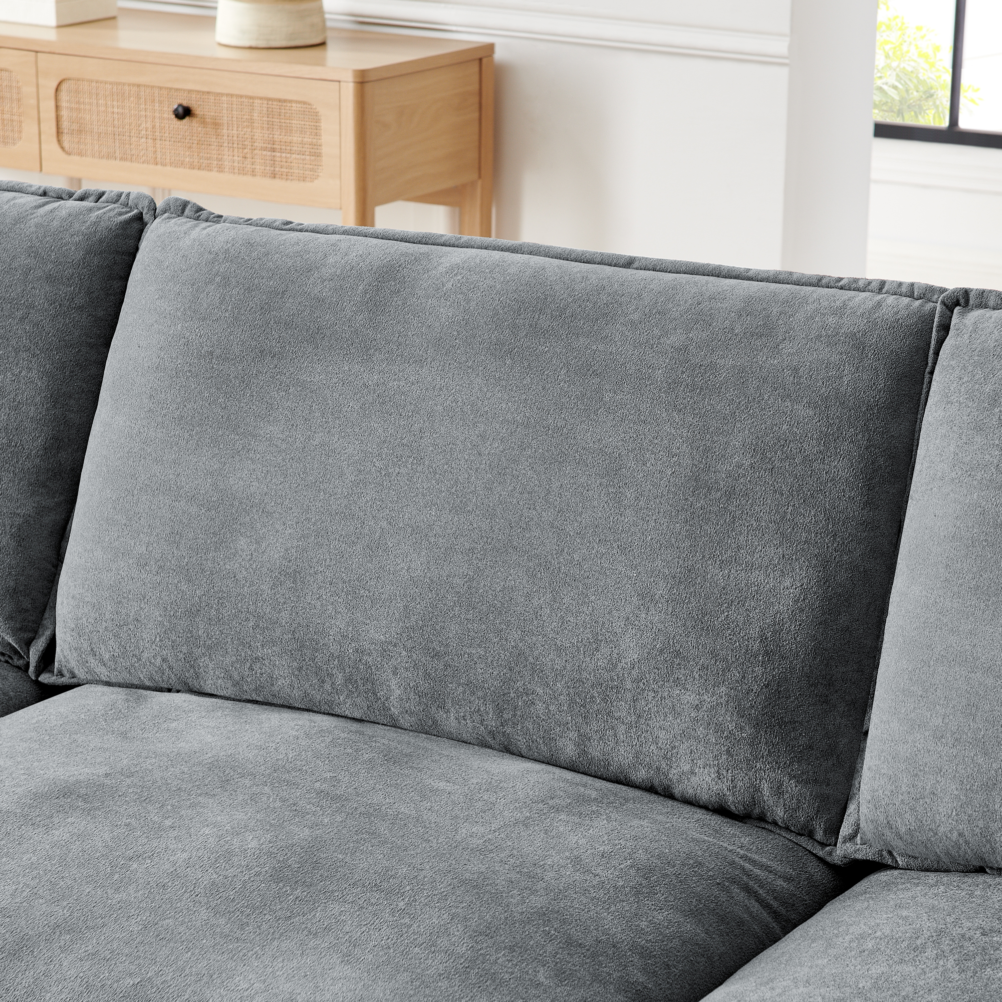 Modern Home Living Room L-Shaped Sectional Sofa Couches with Ottoman, Convertible Oversized 4 Seater Couch Towel Fabric, Grey - Image 5