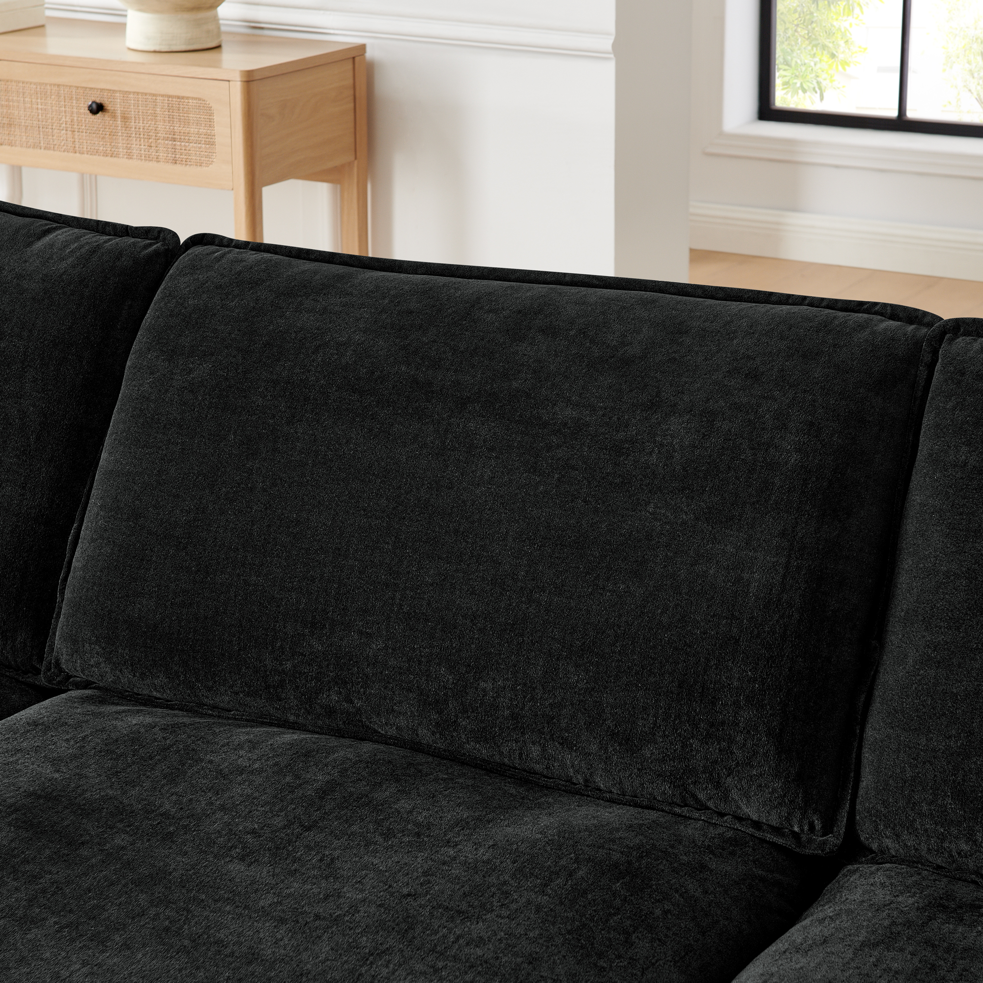 Modern Home Living Room L-Shaped Sectional Sofa Couches with Ottoman, Convertible Oversized 4 Seater Couch Towel Fabric, Black - Image 5