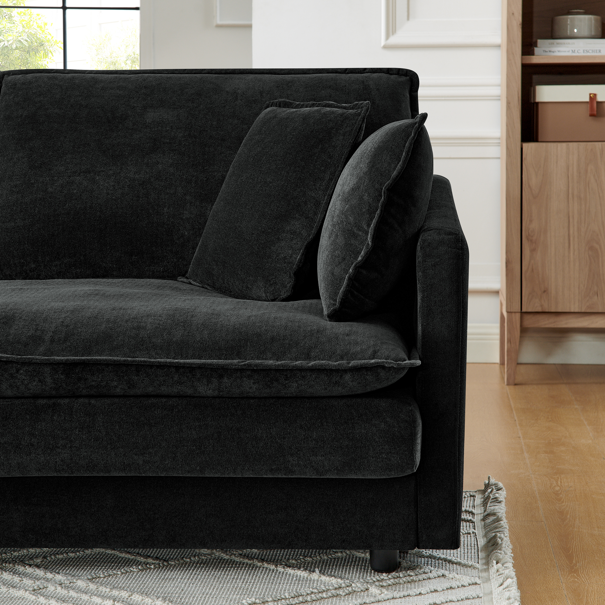 Modern Home Living Room L-Shaped Sectional Sofa Couches with Ottoman, Convertible Oversized 4 Seater Couch Towel Fabric, Black - Image 6