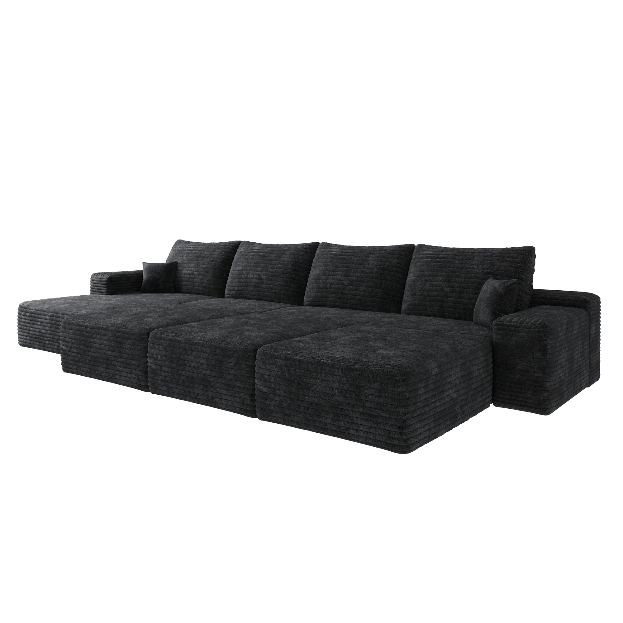 135"Large size modular cloud sofa 6 seats down sofa bed apartment living room sofa ,No Assembly Required,Black(Plush Corduroy Fabric) - Image 4