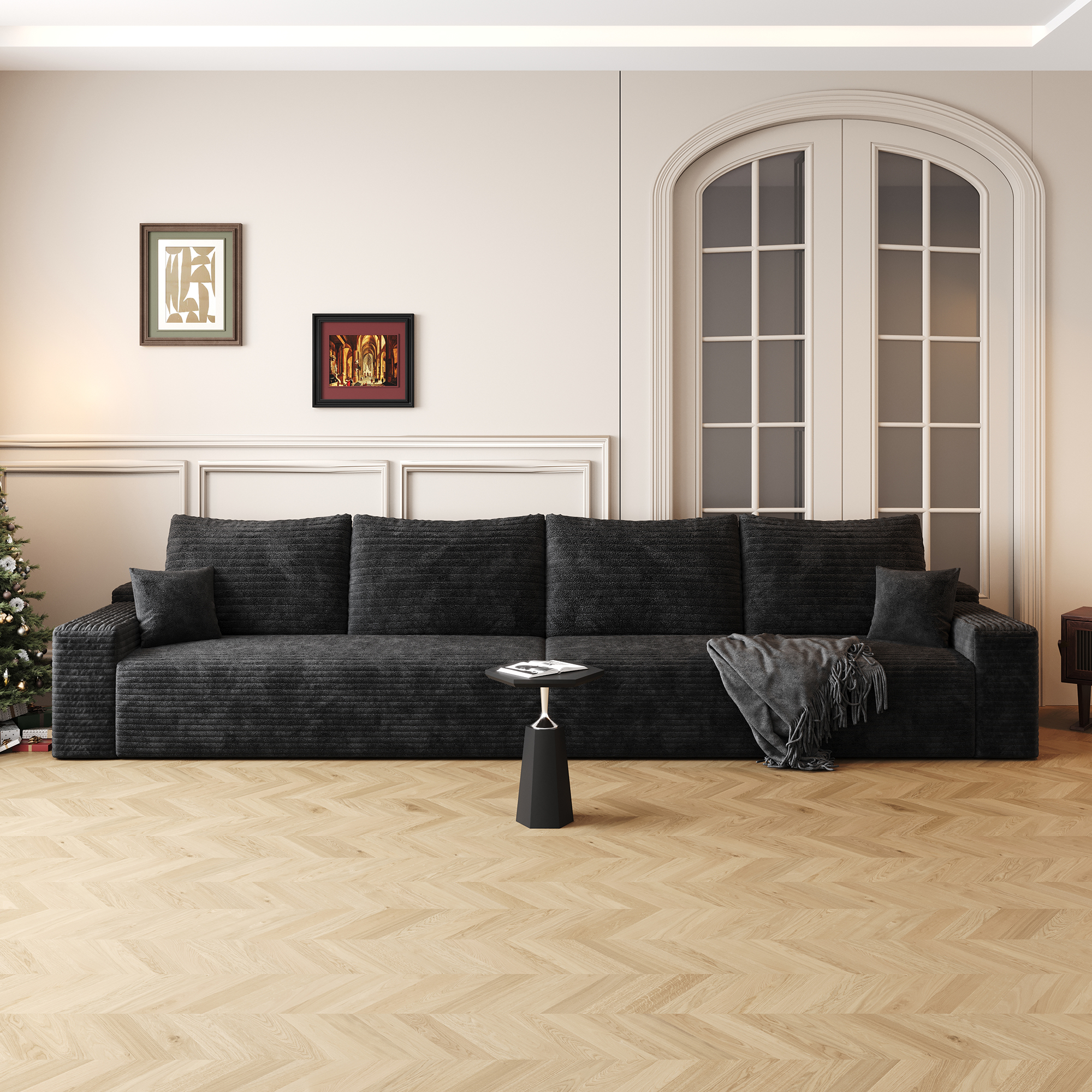 140" Cloud Sectional Couch,Modern Modular Sofa with Deep Seat, Upholstered Couches for Living Room Bedroom,No Assembly Required,Black (Plush Corduroy Fabric) - Image 2