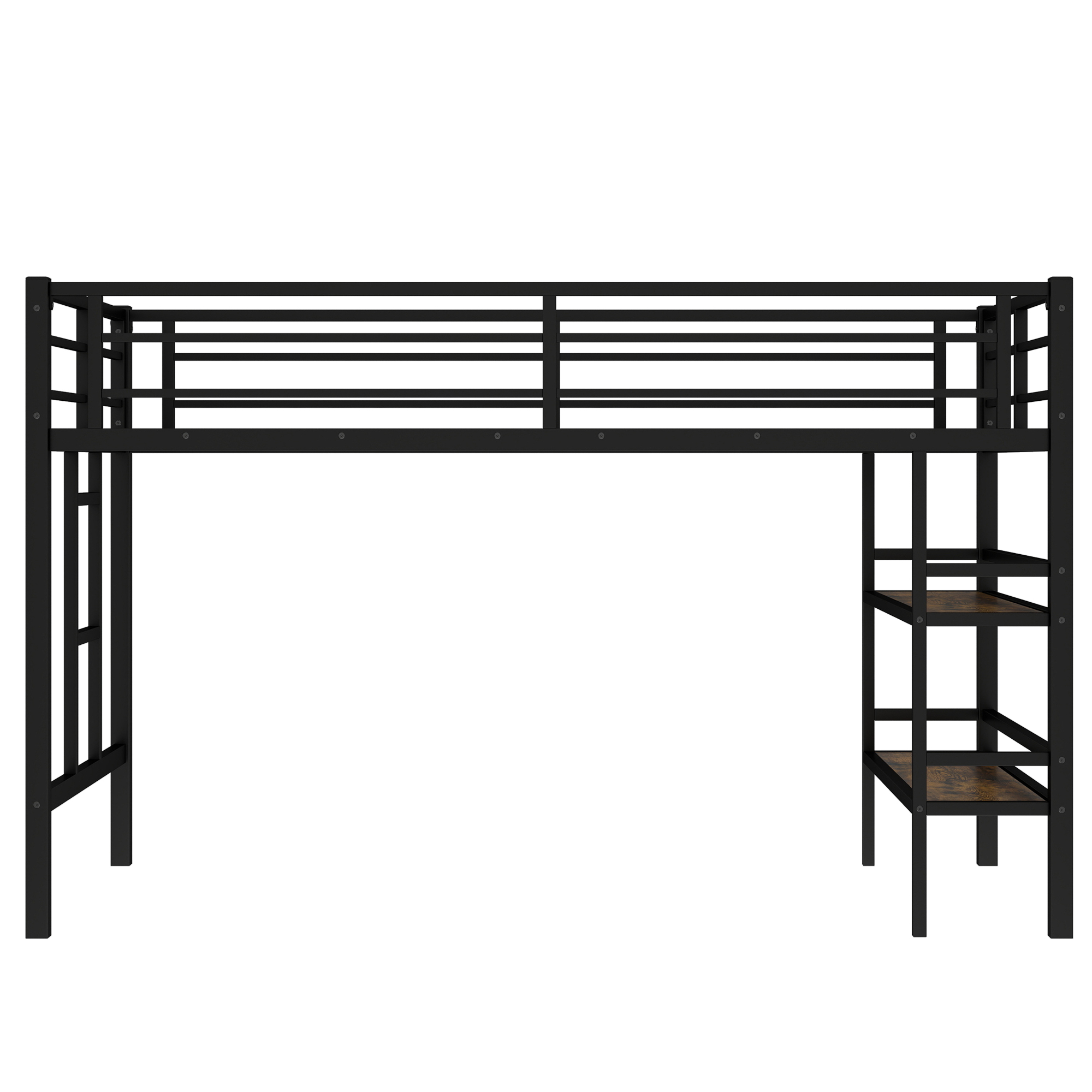Twin Size Metal Loft Bed with Storage Shelf, Loft Bed with Easy Climbing Ladder and Guardrails for Kids, Black - Image 5