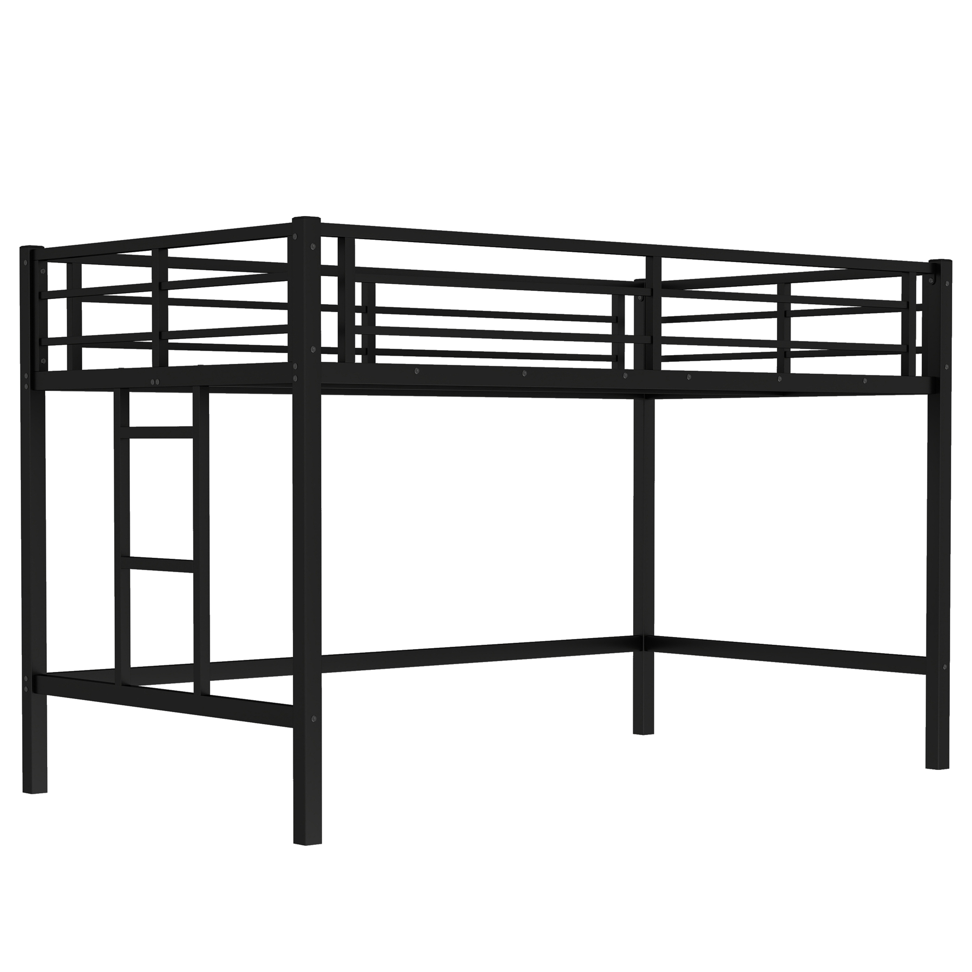 Twin Size Metal Loft Bed, Loft Bed with Easy Climbing Ladder and Guardrails for Kids, Black - Image 4