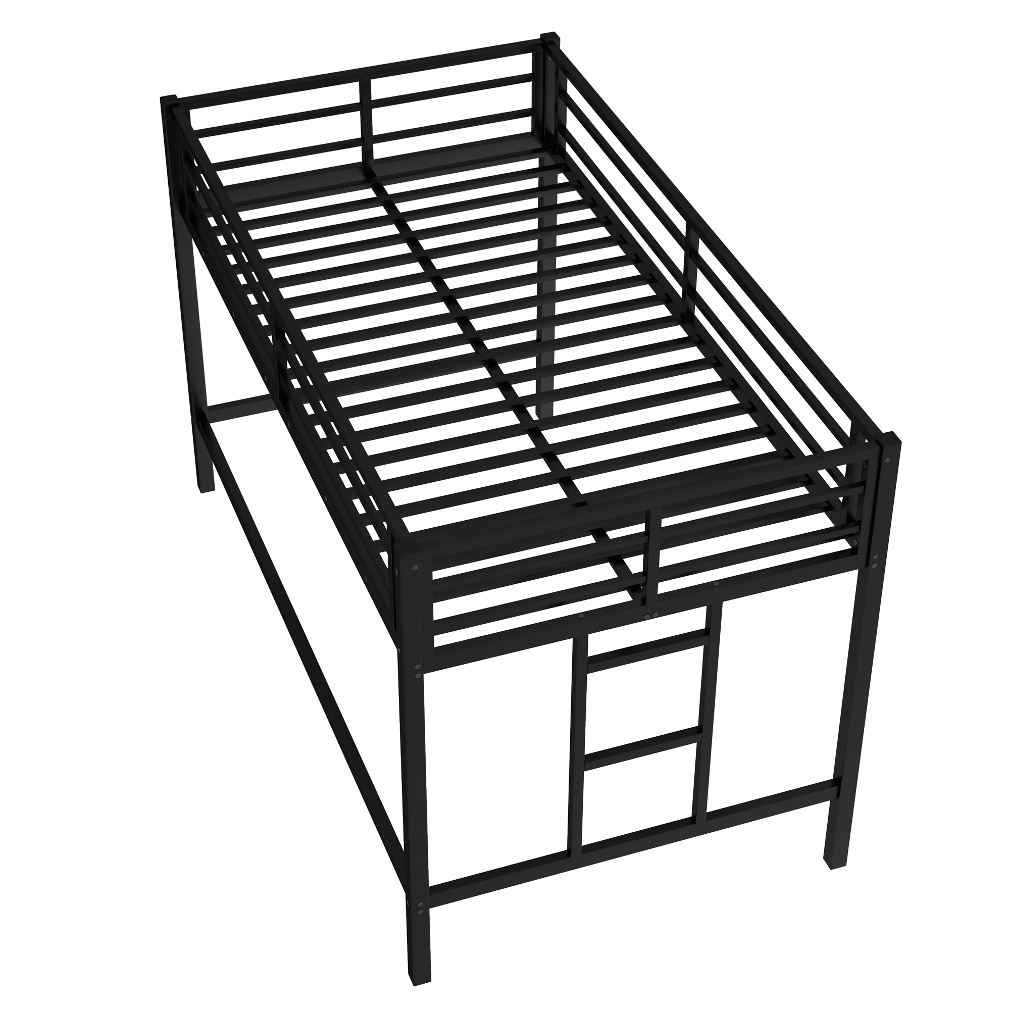 Twin Size Metal Loft Bed, Loft Bed with Easy Climbing Ladder and Guardrails for Kids, Black - Image 6