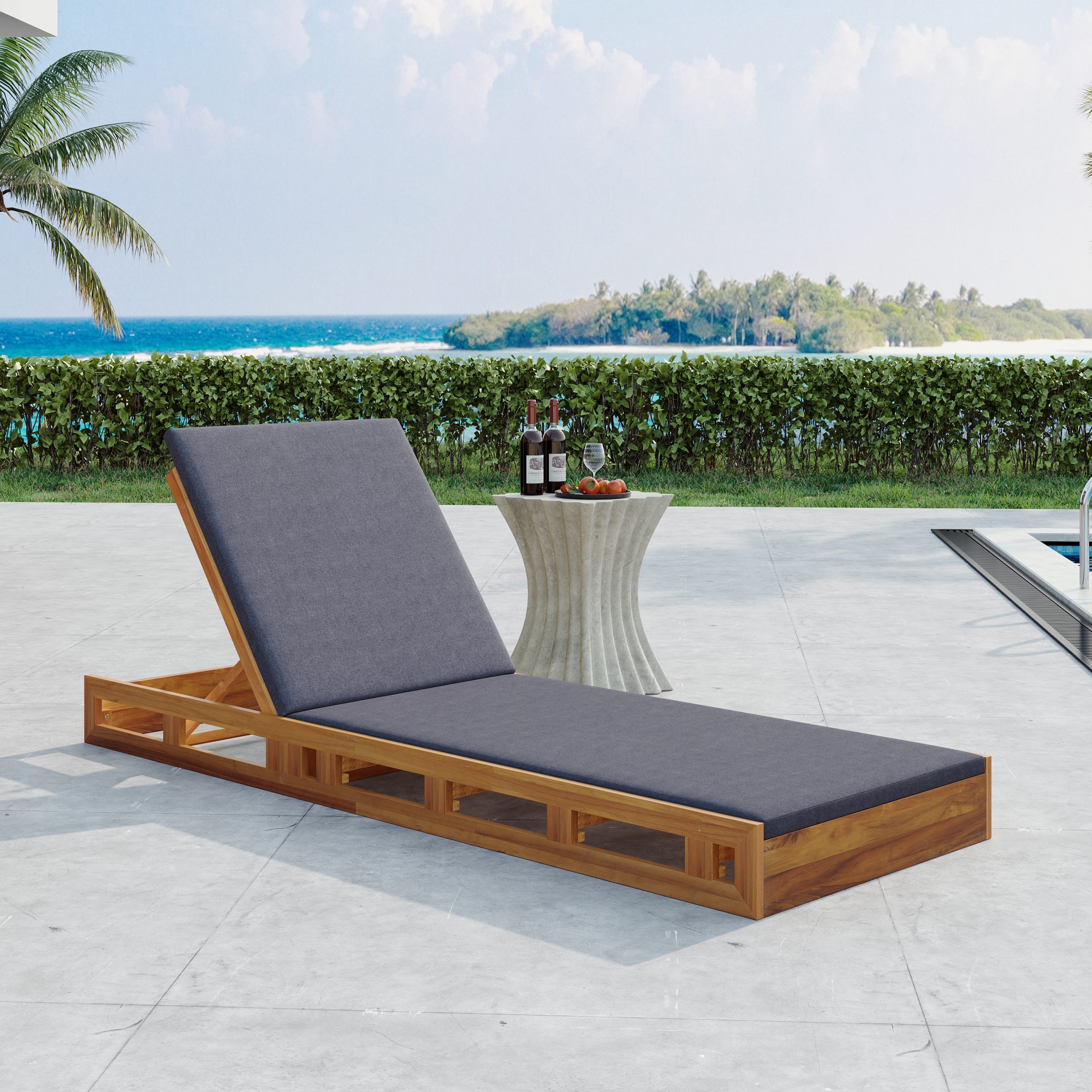 LOUNGE CHAISE SET,ACACIA WOOD WITH WATER-RESISTANT LOUNGE CUSHIONS (Dark Grey/ & 2 INCH THICK) - MATCHING CREAM/LEAF COCONUT VERSION AVAILABLE - Image 4