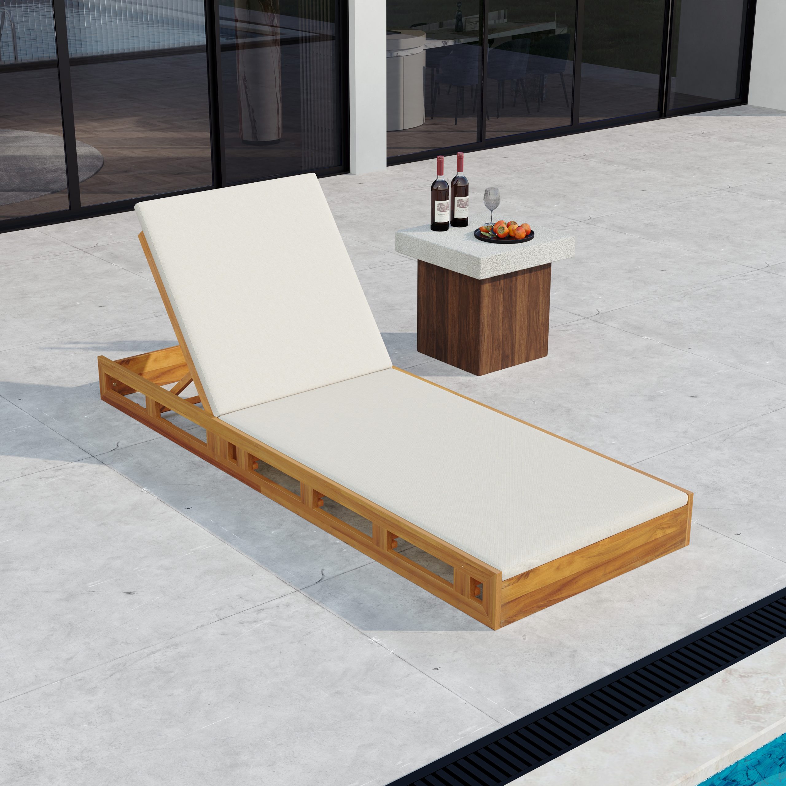 LOUNGE CHAISE SET,ACACIA WOOD WITH WATER-RESISTANT LOUNGE CUSHIONS (CREAM & 2 INCH THICK) - MATCHING DARK GREY/LEAF COCONUT VERSION AVAILABLE - Image 4