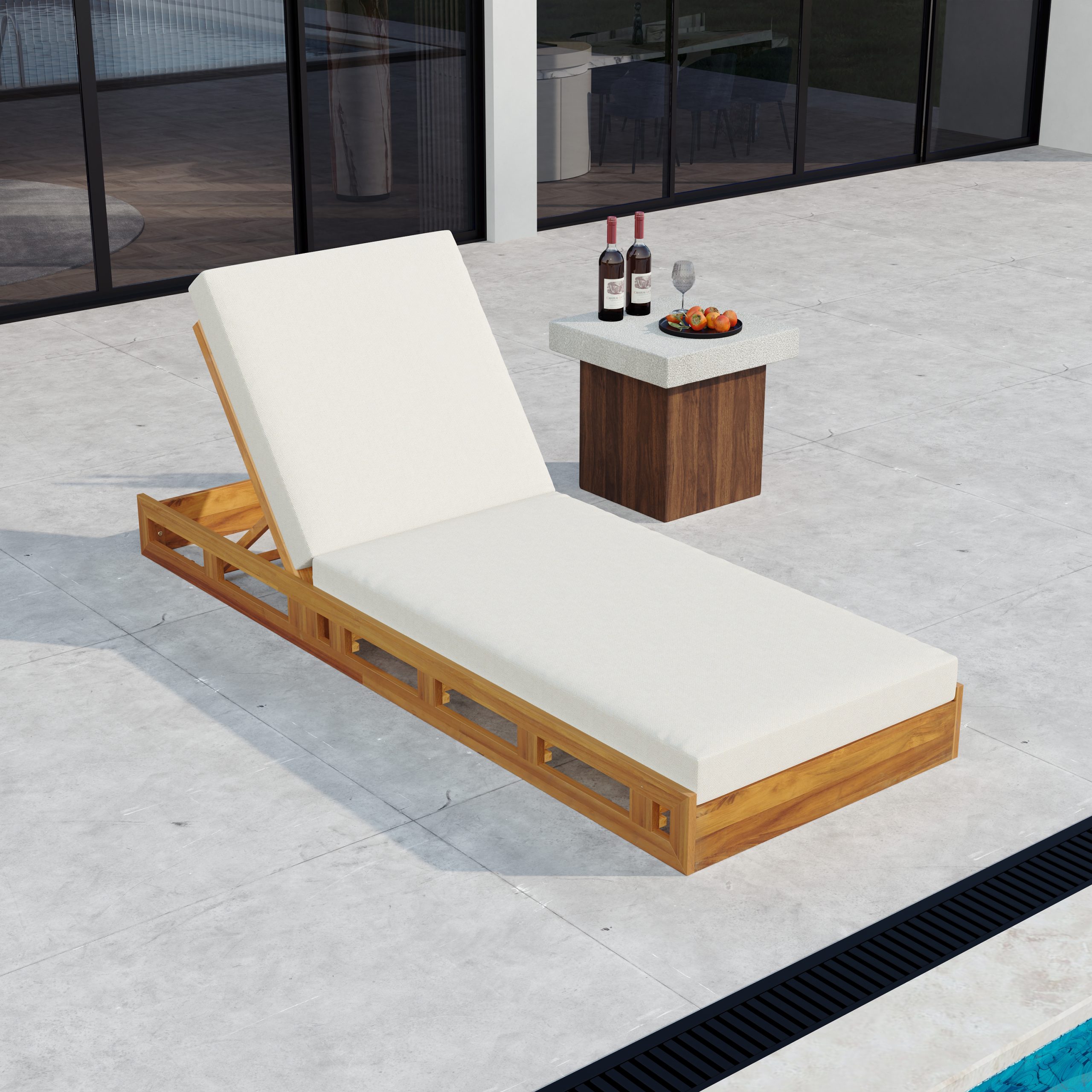 LOUNGE CHAISE SET, ACACIA WOOD WITH WATER-RESISTANT LOUNGE CUSHIONS (CREAM & 4 INCH THICK) - MATCHING DARK GREY VERSION AVAILABLE - Image 4