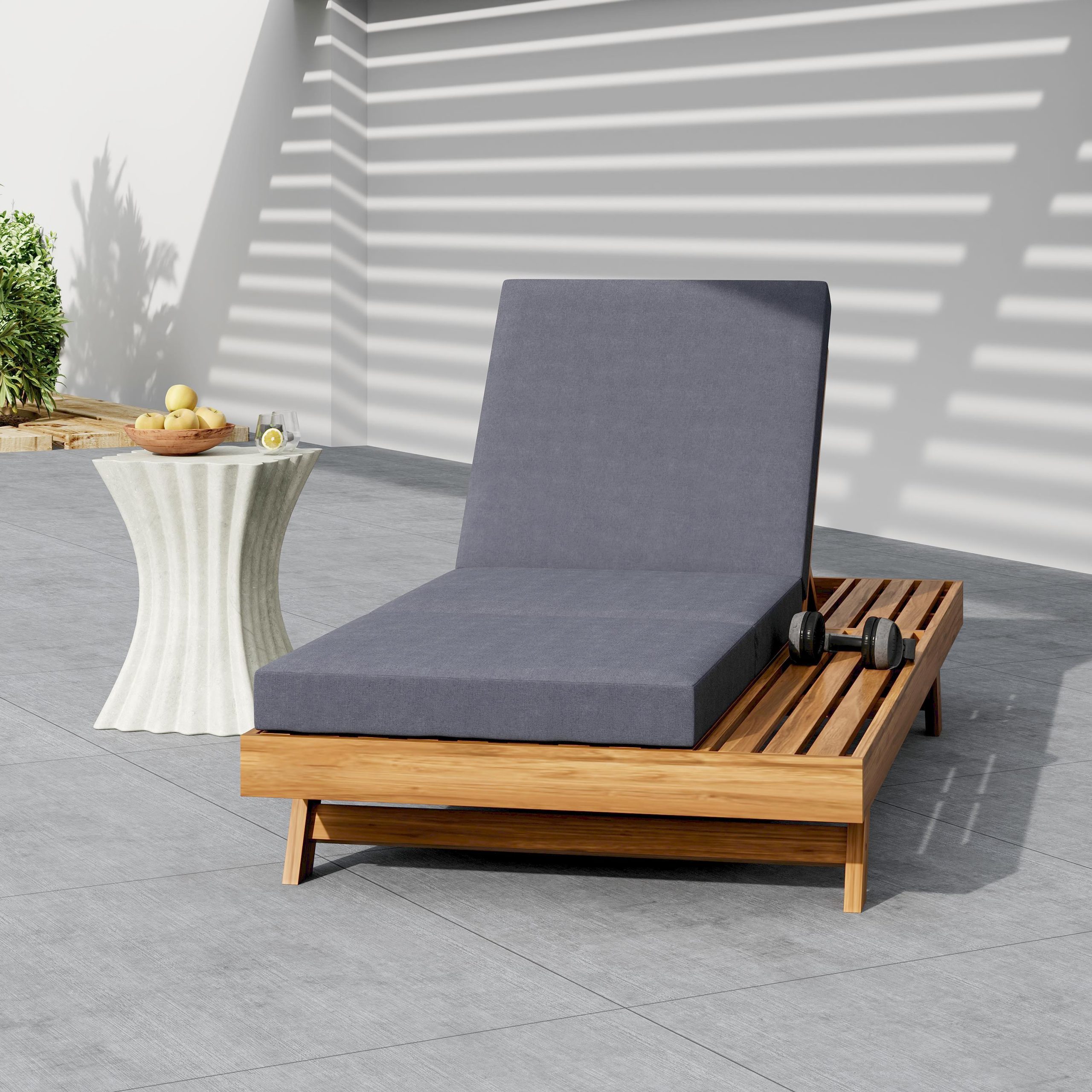 LOUNGE CHAISE SET, SPACE AVAILABLE ON ONE SIDE,ACACIA SOLID WOOD WITH LOUNGE CUSHION (DARK GREY & TRIPLE FOLD) - MATCHING CREAM VERSION AVAILABLE - Image 2