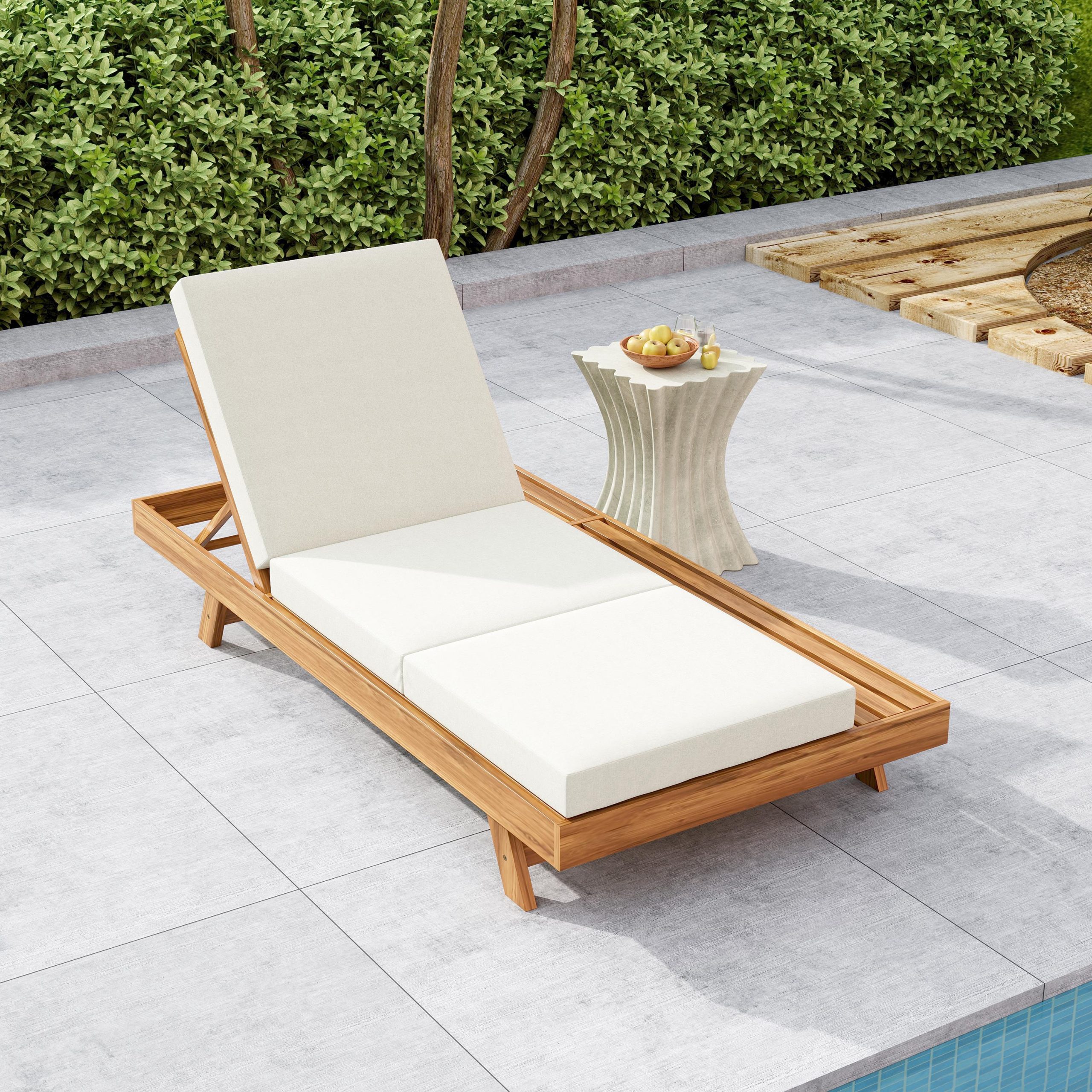 LOUNGE CHAISE SET, SPACE AVAILABLE ON ONE SIDE,ACACIA SOLID WOOD WITH LOUNGE CUSHION (CREAM & TRIPLE FOLD) - MATCHING DARK GREY VERSION AVAILABLE - Image 2