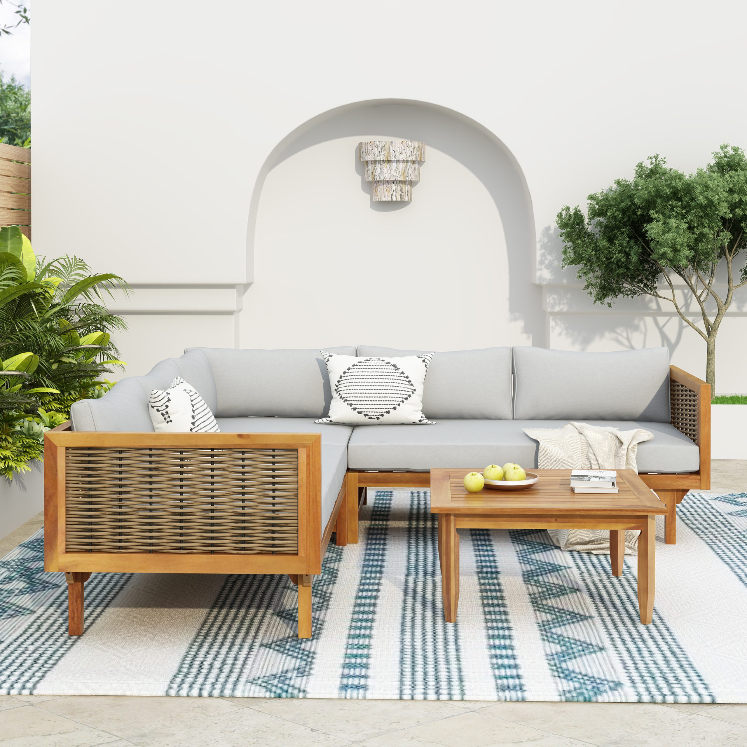 SECTIONAL SEATING GROUP WITH WATERPROOF CUSHIONS - PREMIUM OUTDOOR SOFA SET(LIGHT GRAY CUSHION) - Image 2