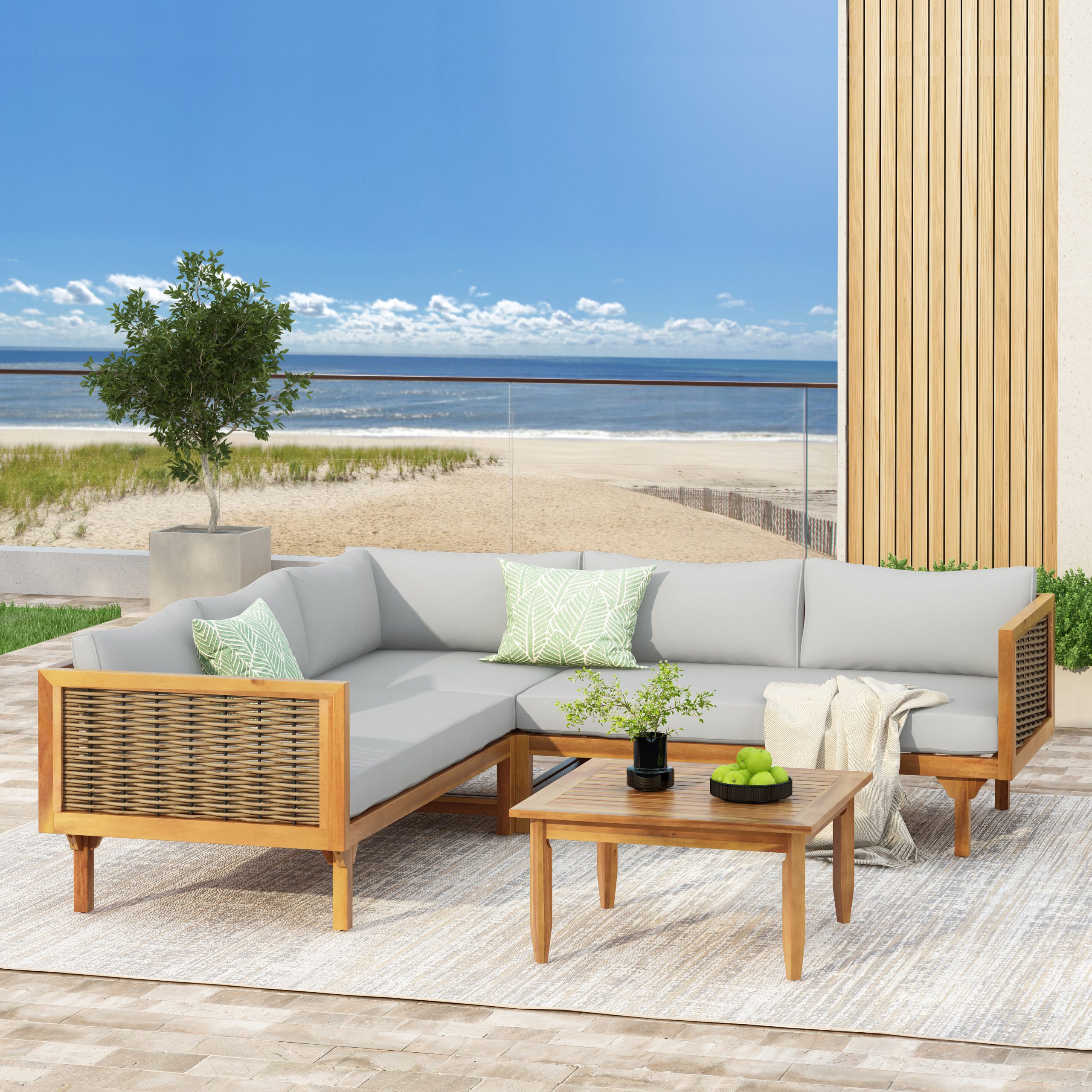 SECTIONAL SEATING GROUP WITH WATERPROOF CUSHIONS - PREMIUM OUTDOOR SOFA SET(LIGHT GRAY CUSHION) - Image 3