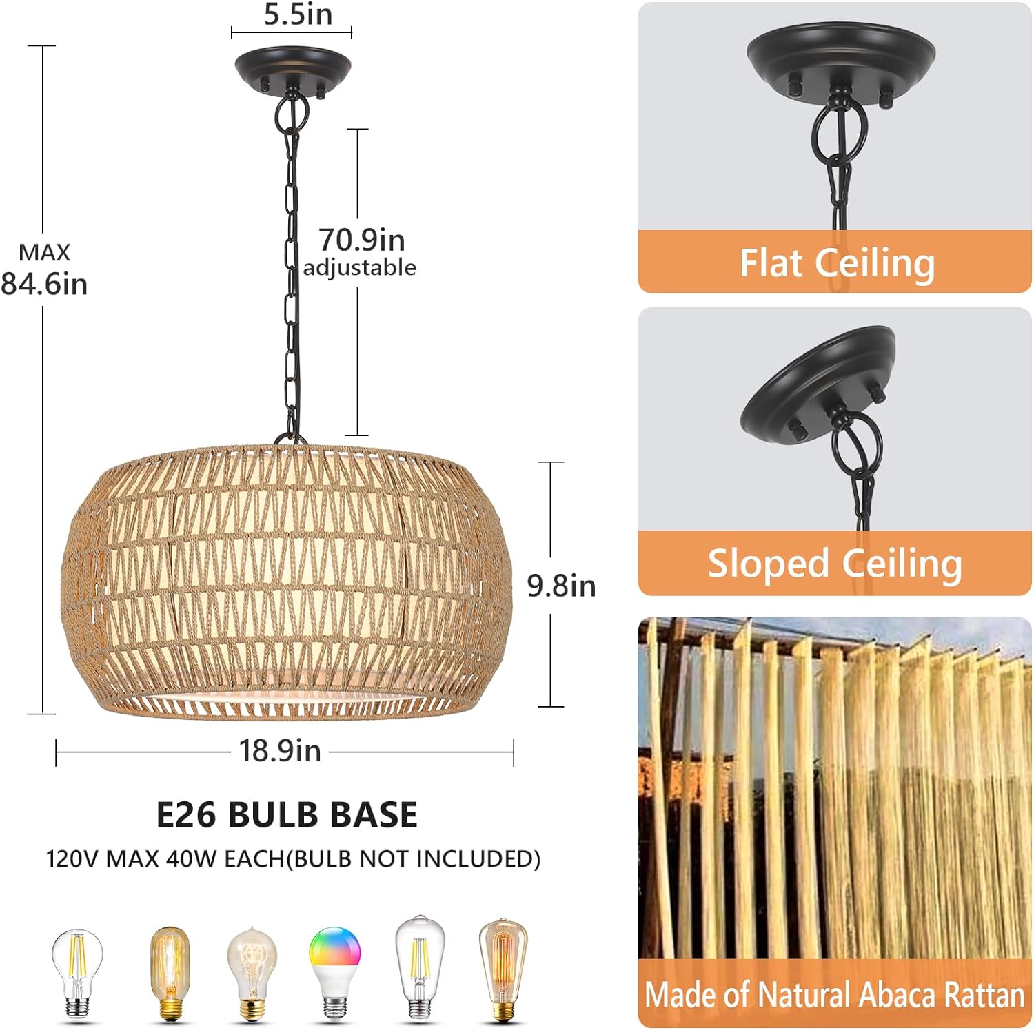 Rattan Farmhouse Chandelier Light Fixtures - Image 2