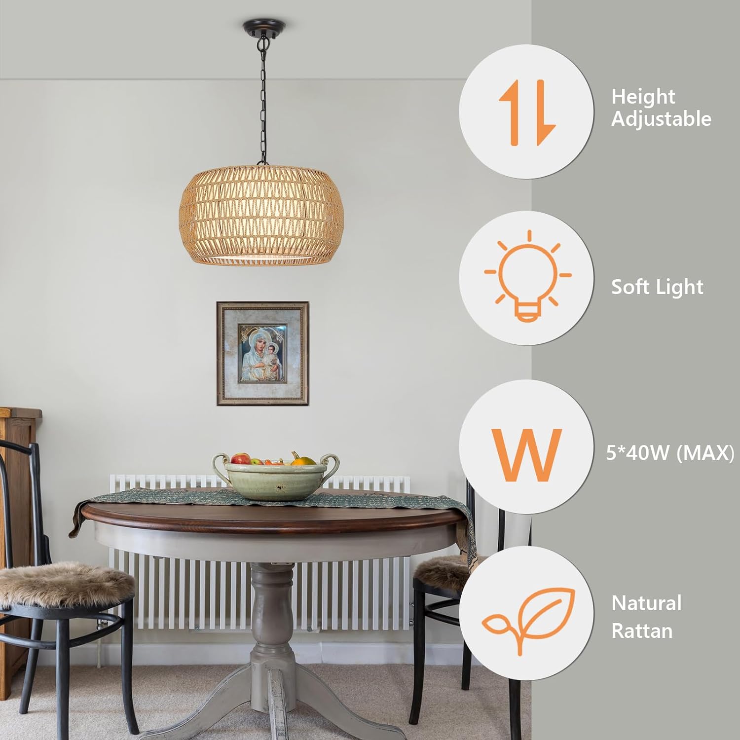 Rattan Farmhouse Chandelier Light Fixtures - Image 3