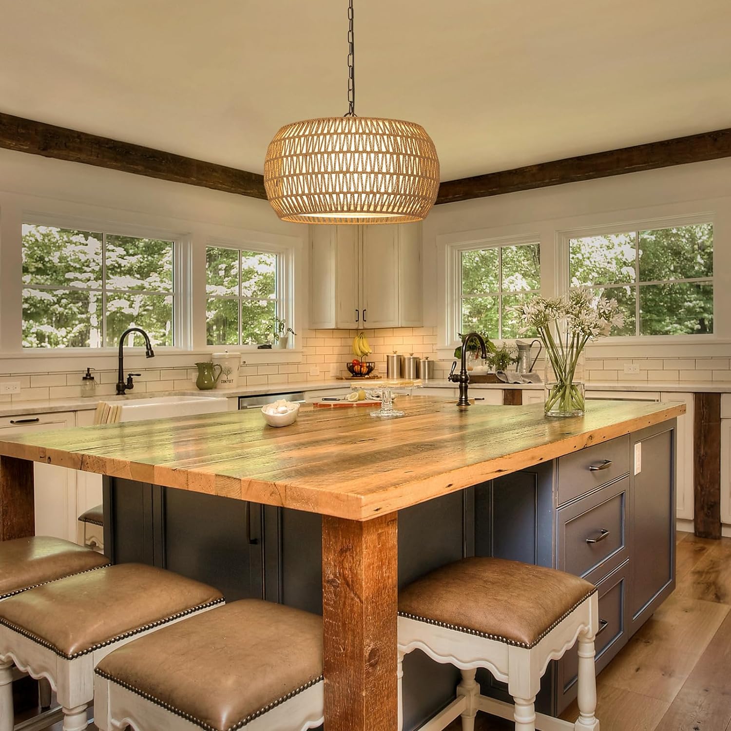 Rattan Farmhouse Chandelier Light Fixtures - Image 5