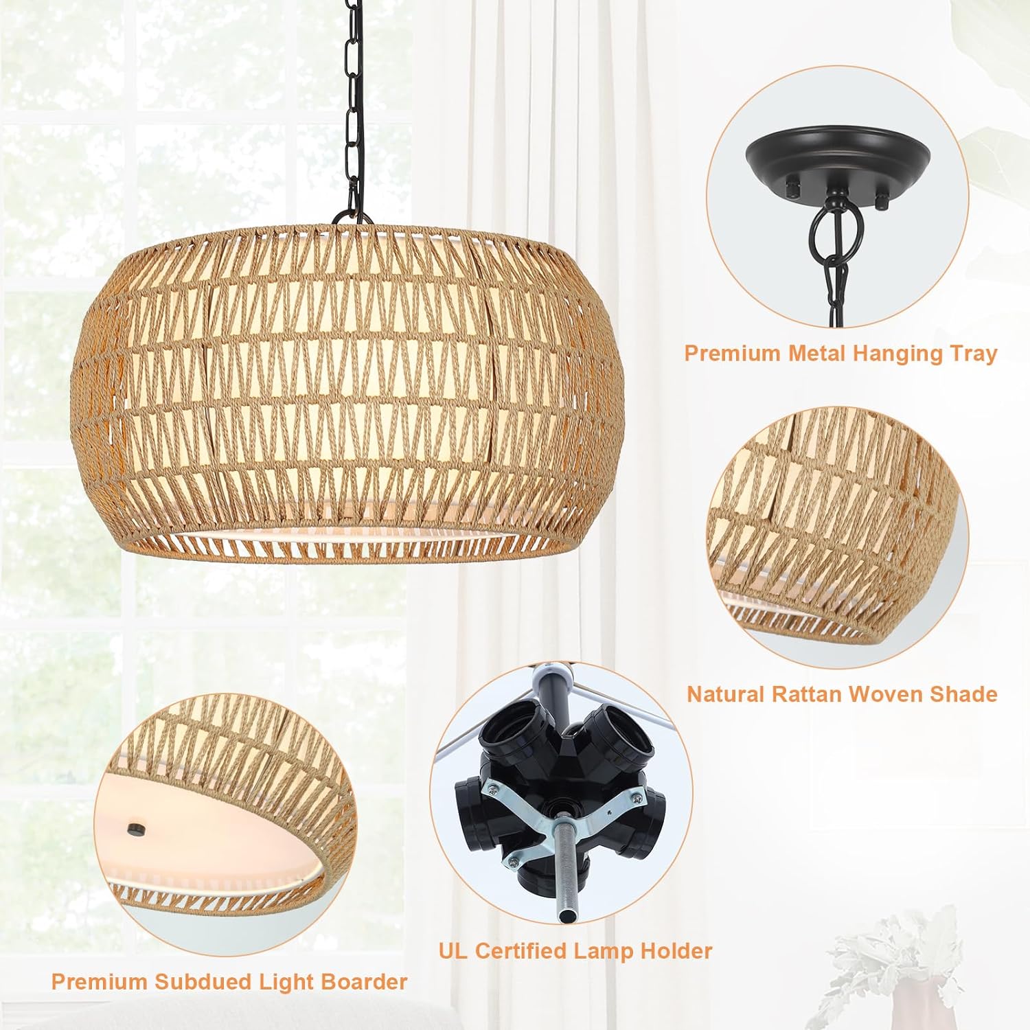 Rattan Farmhouse Chandelier Light Fixtures - Image 6
