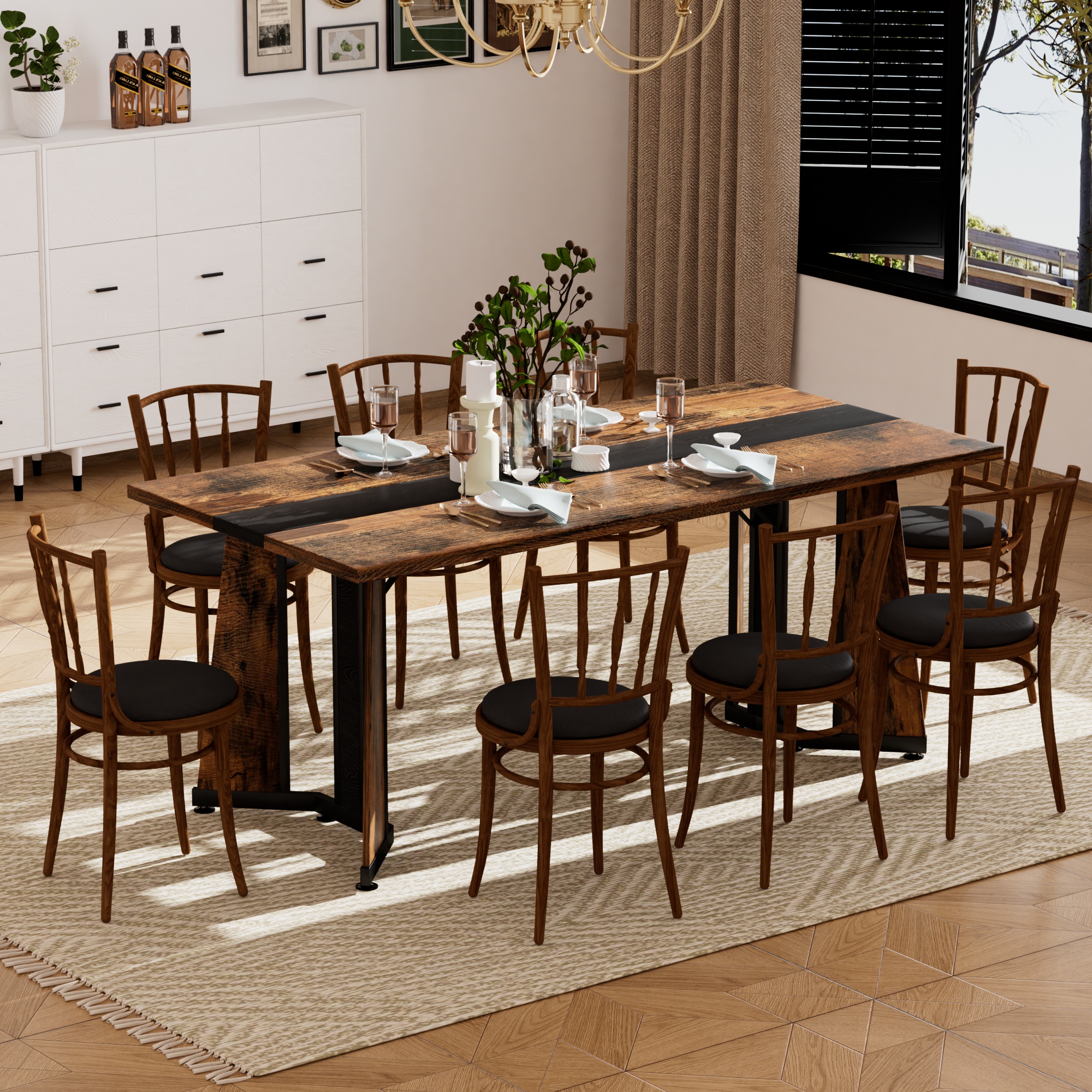 70.9"Rectangular Large Dining Table, Waterproof Large Desk for 8 People, Deluxe Family Dining Table with Adjustable Legs for Kitchen,Living Room,Office, Rustic Brown,70.9''W x 35.4''D x 30.3''H - Image 3