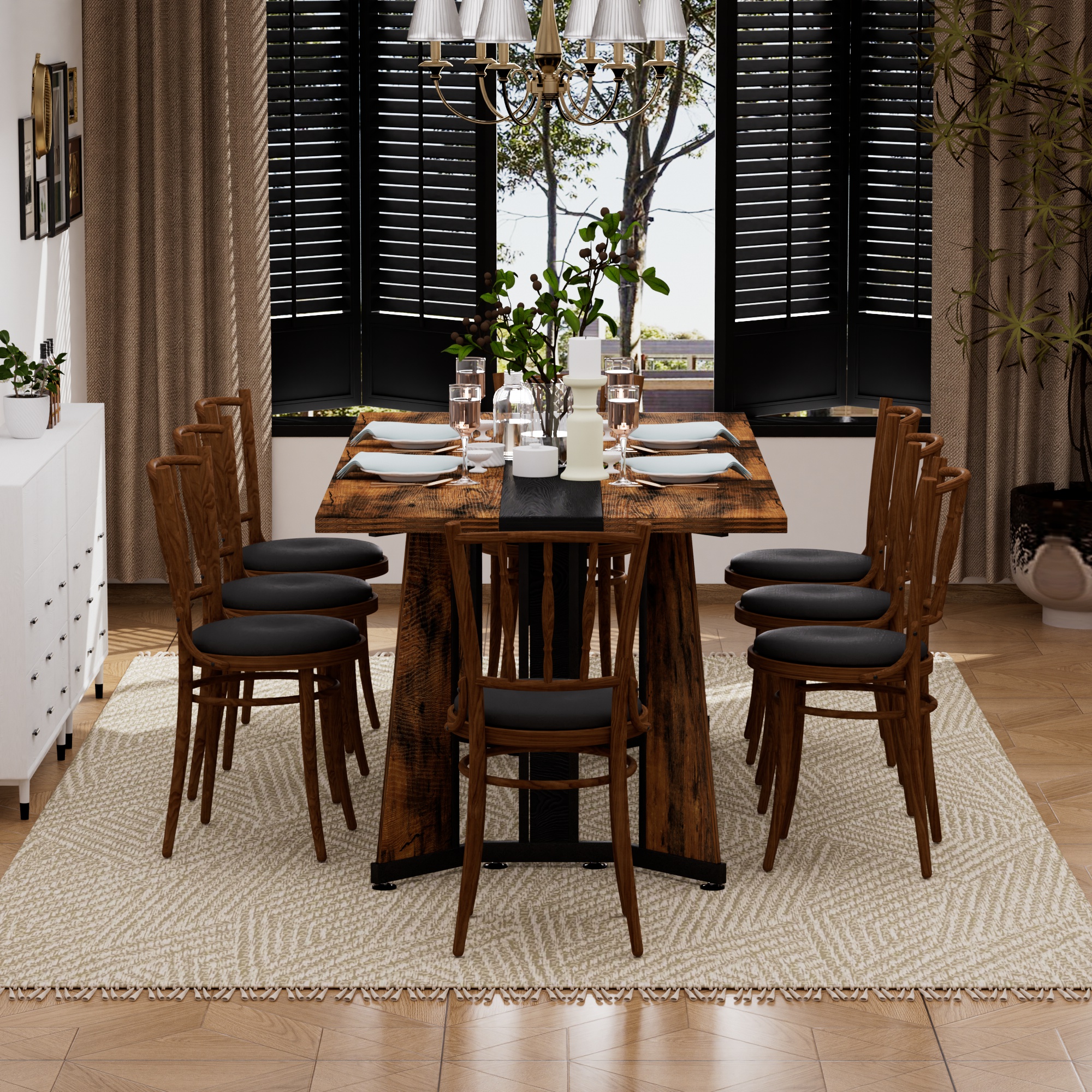 70.9"Rectangular Large Dining Table, Waterproof Large Desk for 8 People, Deluxe Family Dining Table with Adjustable Legs for Kitchen,Living Room,Office, Rustic Brown,70.9''W x 35.4''D x 30.3''H - Image 4