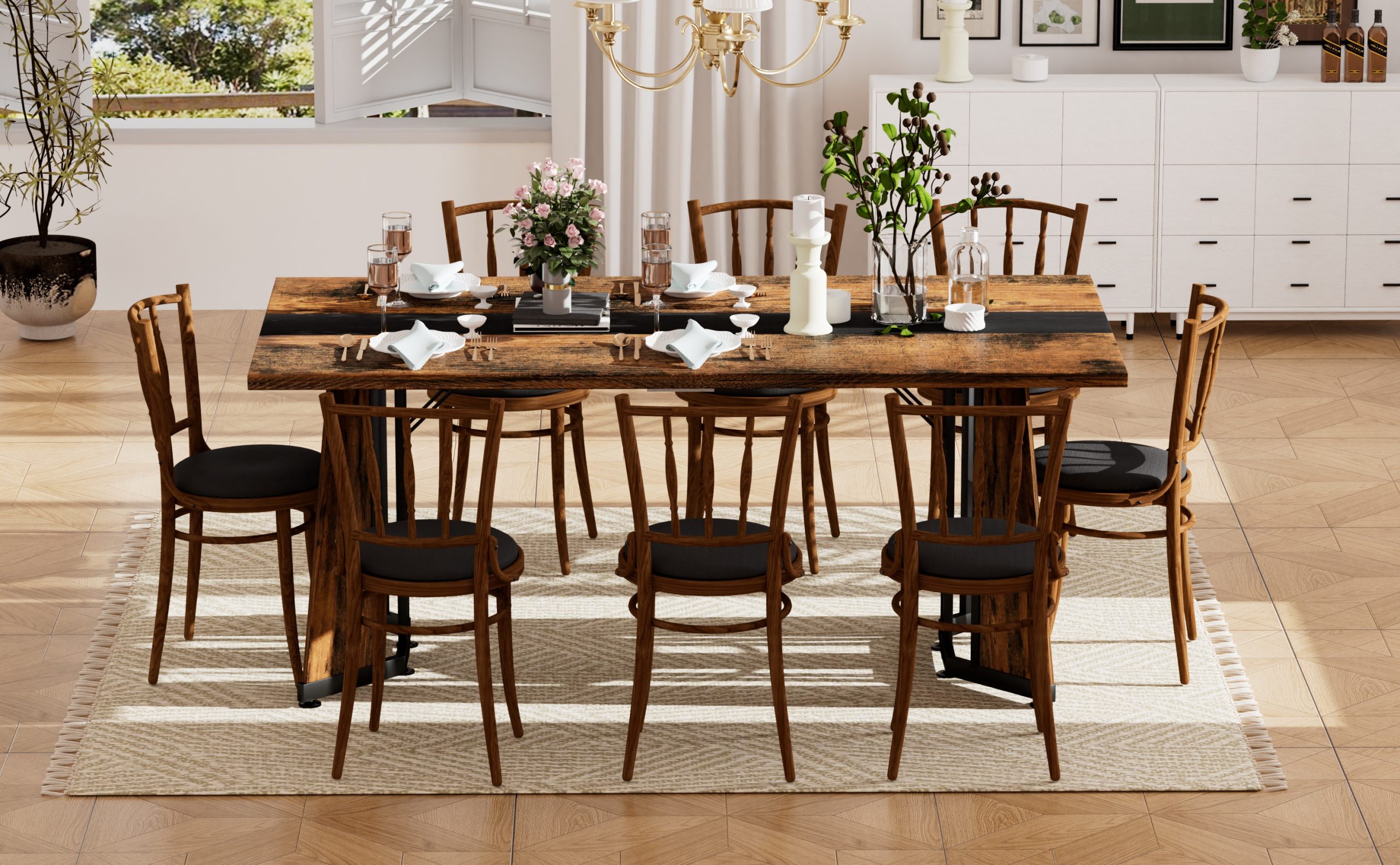 70.9"Rectangular Large Dining Table, Waterproof Large Desk for 8 People, Deluxe Family Dining Table with Adjustable Legs for Kitchen,Living Room,Office, Rustic Brown,70.9''W x 35.4''D x 30.3''H - Image 5