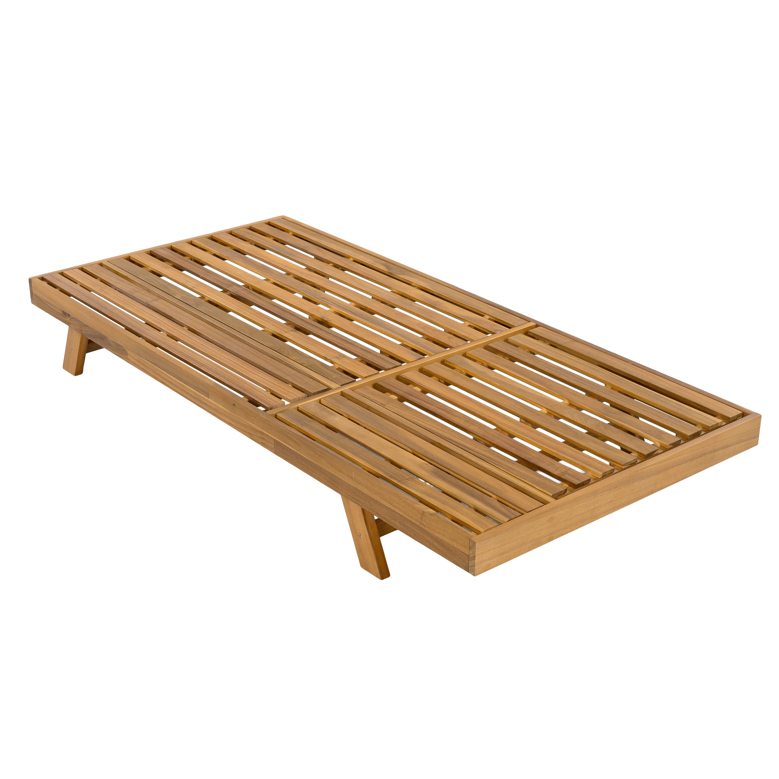 2/3 FOLDABLE ACACIA WOOD LOUNGE CHAIR WITH ADJUSTABLE BACKREST & FLAT STORAGE SURFACE, TEAK FINISH UNCUSHIONED, FOR BACKYARD POOL GARDEN PATIO - Image 6