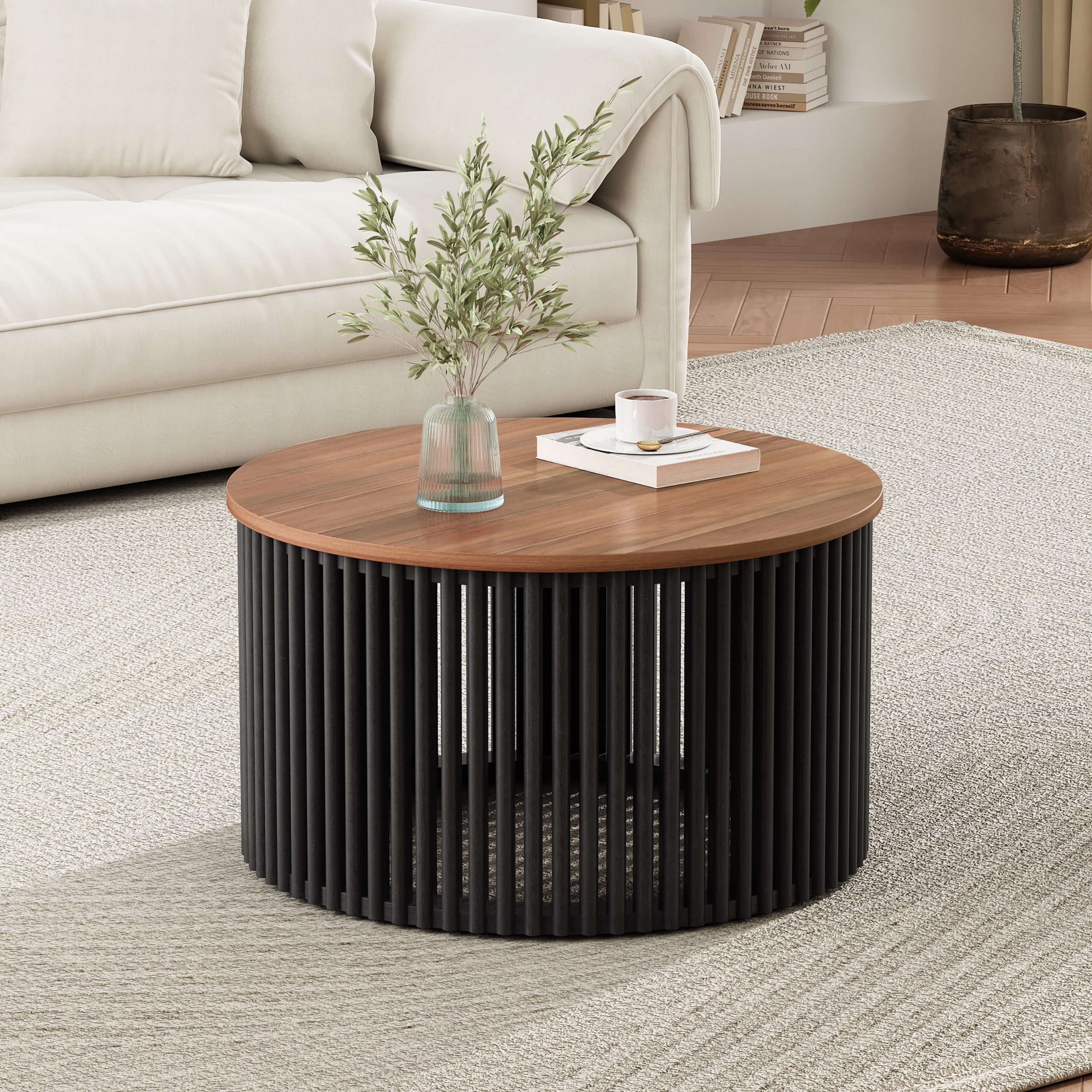 ACACIA SOLID WOOD COFFEE TABLE,NATURAL & BLACK COLOR - Image 2