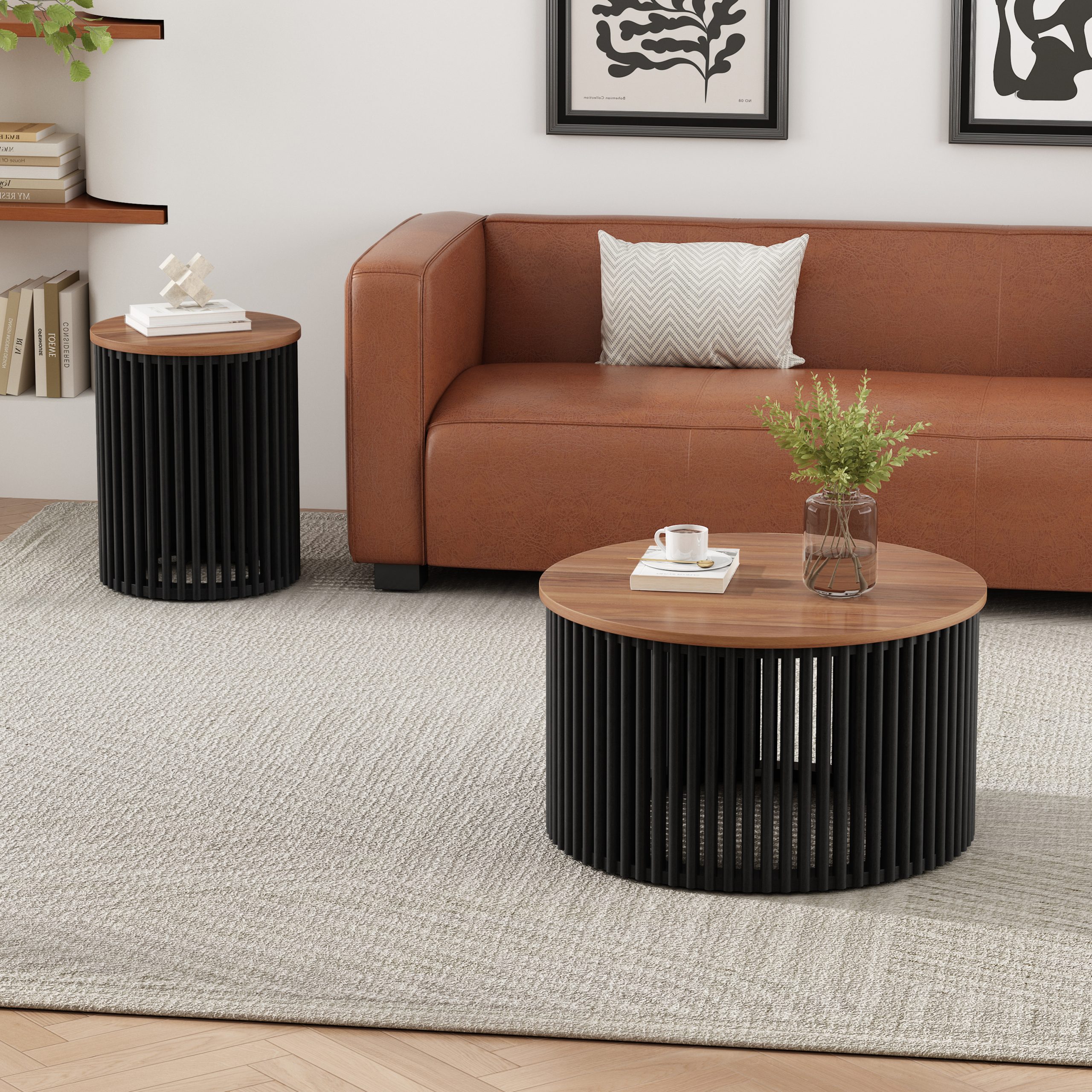 ACACIA SOLID WOOD COFFEE TABLE,NATURAL & BLACK COLOR - Image 3