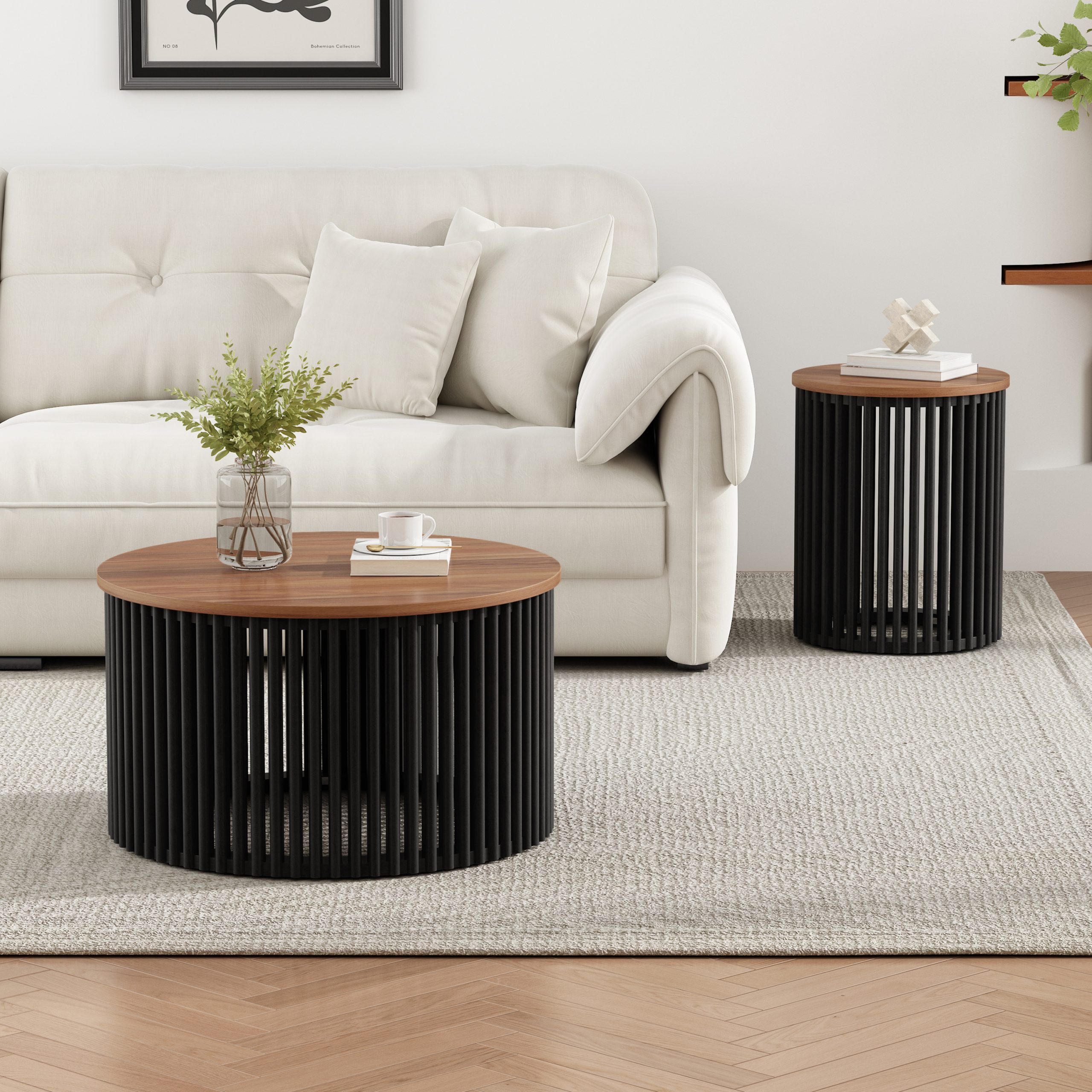 ACACIA SOLID WOOD COFFEE TABLE,NATURAL & BLACK COLOR - Image 4