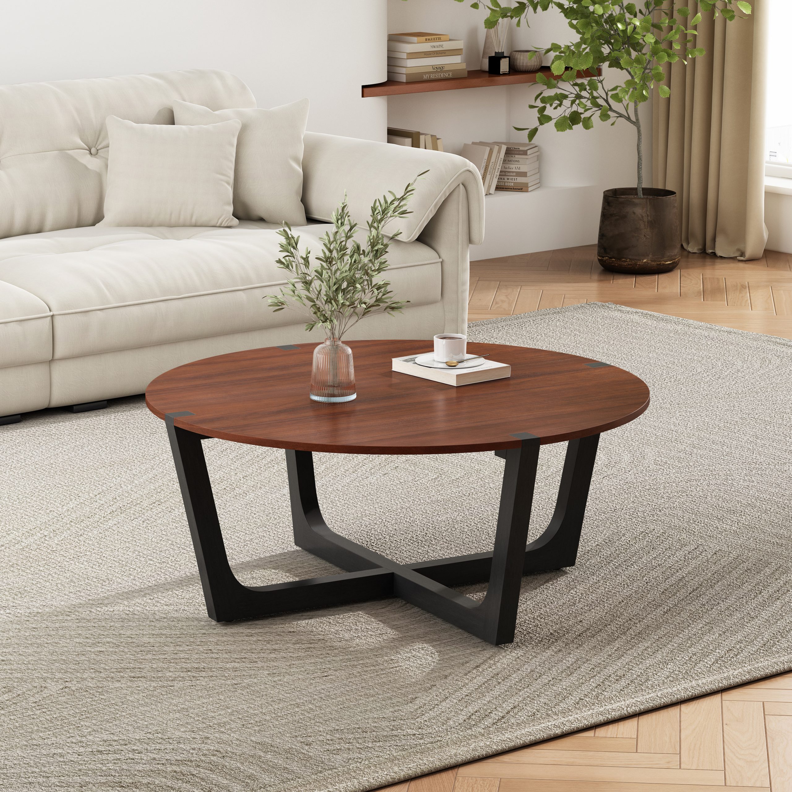 ACACIA SOLID WOOD COFFEE TABLE,BROWN & BLACK COLOR - Image 3