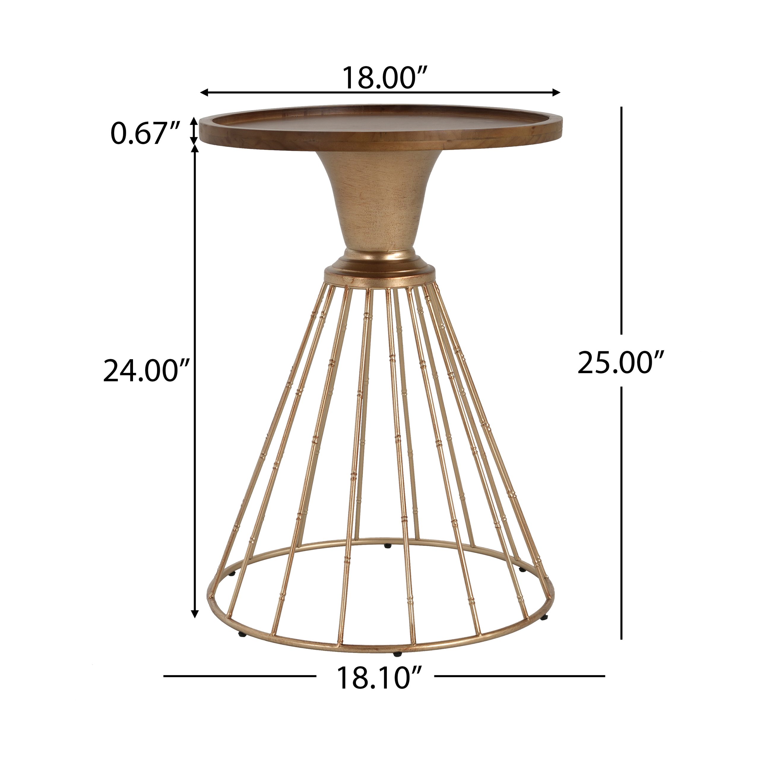 HOLLOW EDGE RETRO ART PINE SIDE TABLE, ANTIQUE GOLD + NATURAL COLOR - Image 4