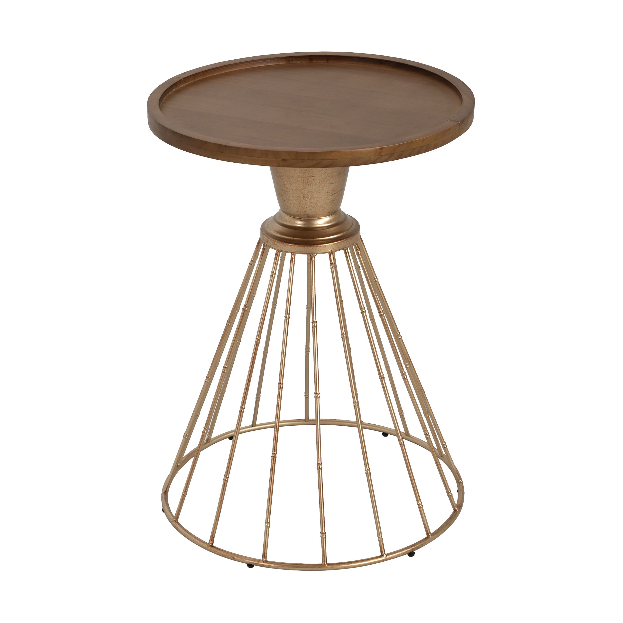 HOLLOW EDGE RETRO ART PINE SIDE TABLE, ANTIQUE GOLD + NATURAL COLOR - Image 5