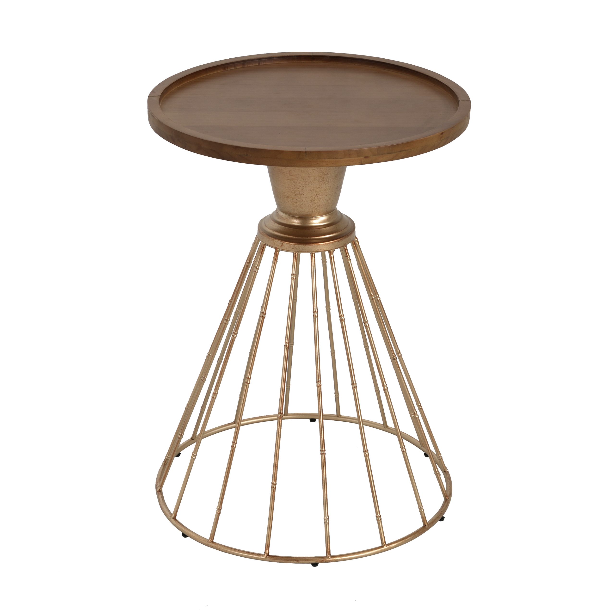 HOLLOW EDGE RETRO ART PINE SIDE TABLE, ANTIQUE GOLD + NATURAL COLOR - Image 6