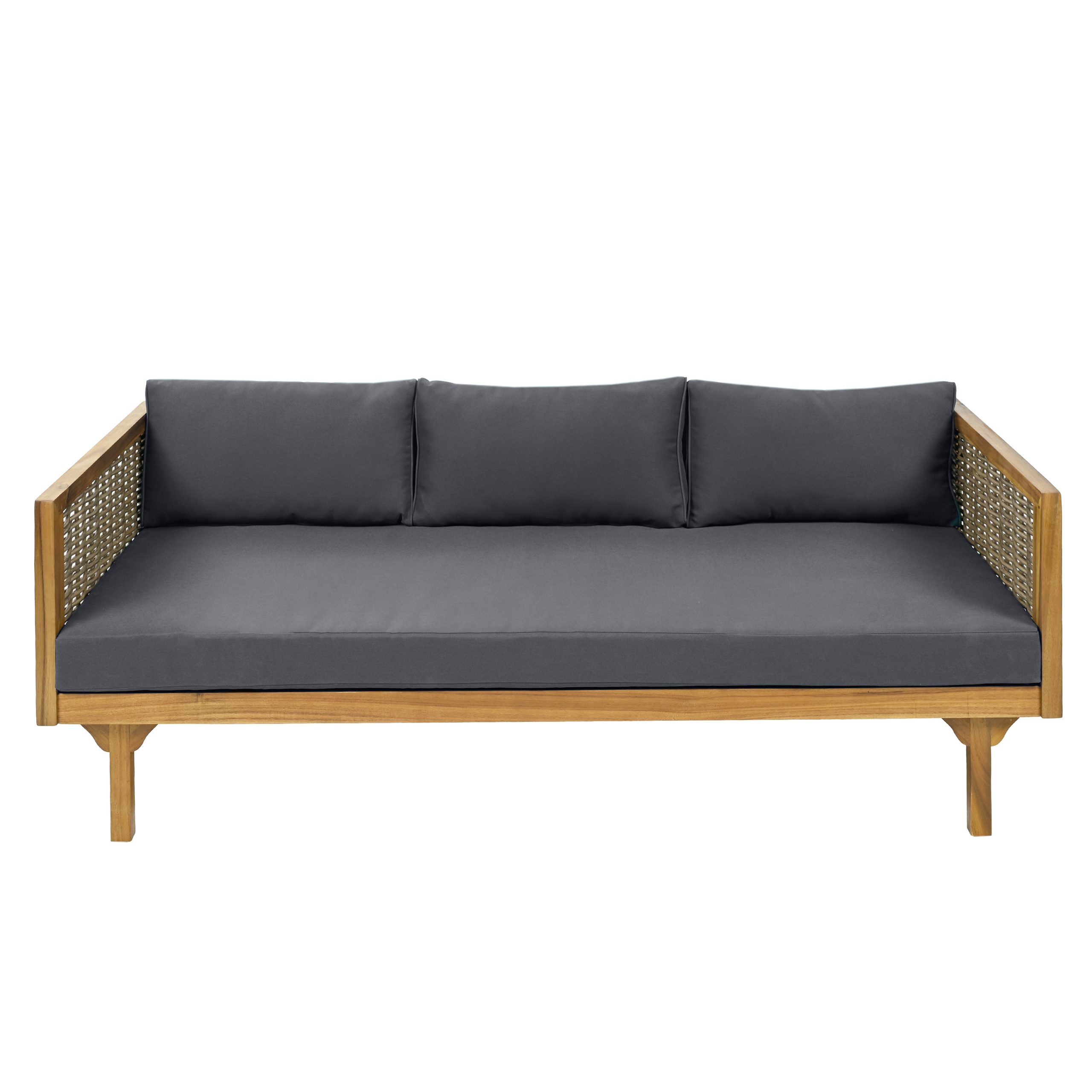 CLAREMONT 3 SEATER DAYBED WITH RATTAN ARMS (DARK GREY CUSHION) - Image 6