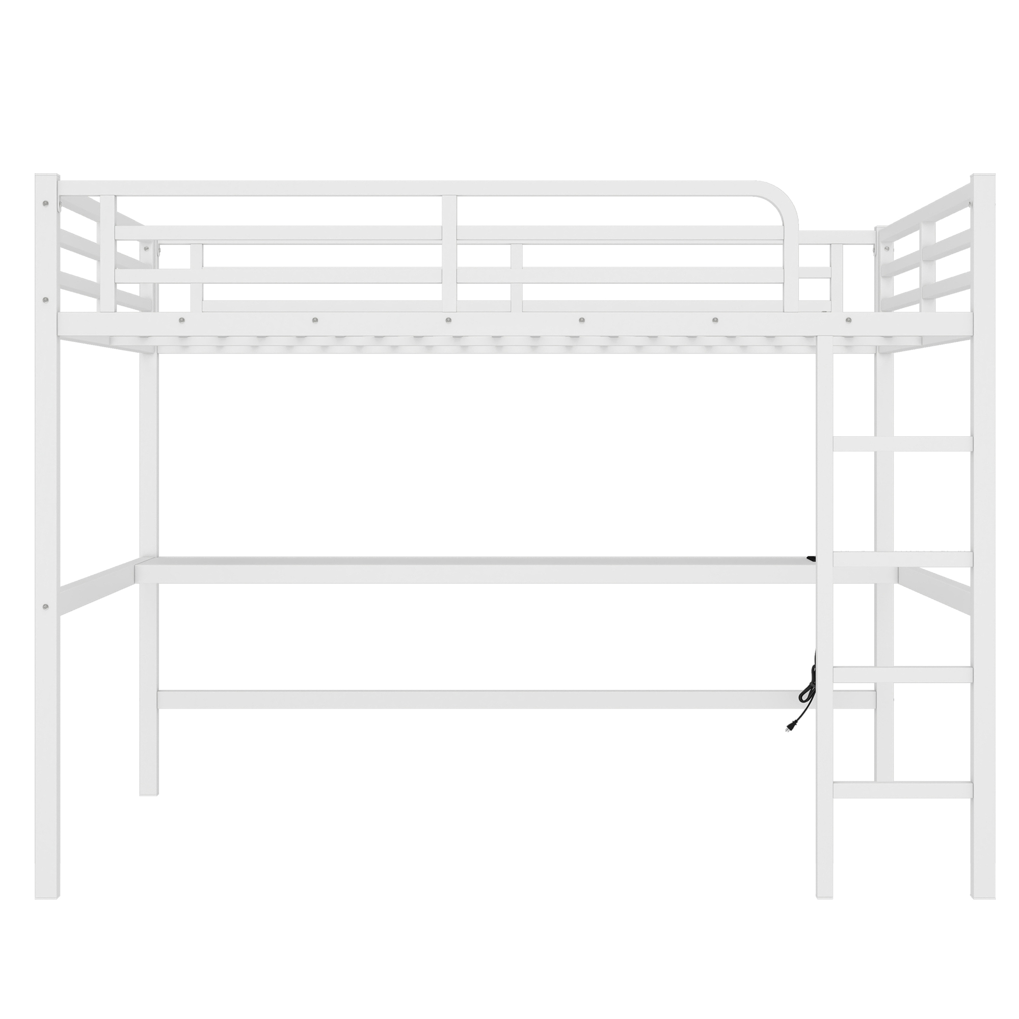 Metal Queen Size Loft Bed with Power Outlet and LED Lighted, Space-Saving, Noise Reduced, White - Image 4