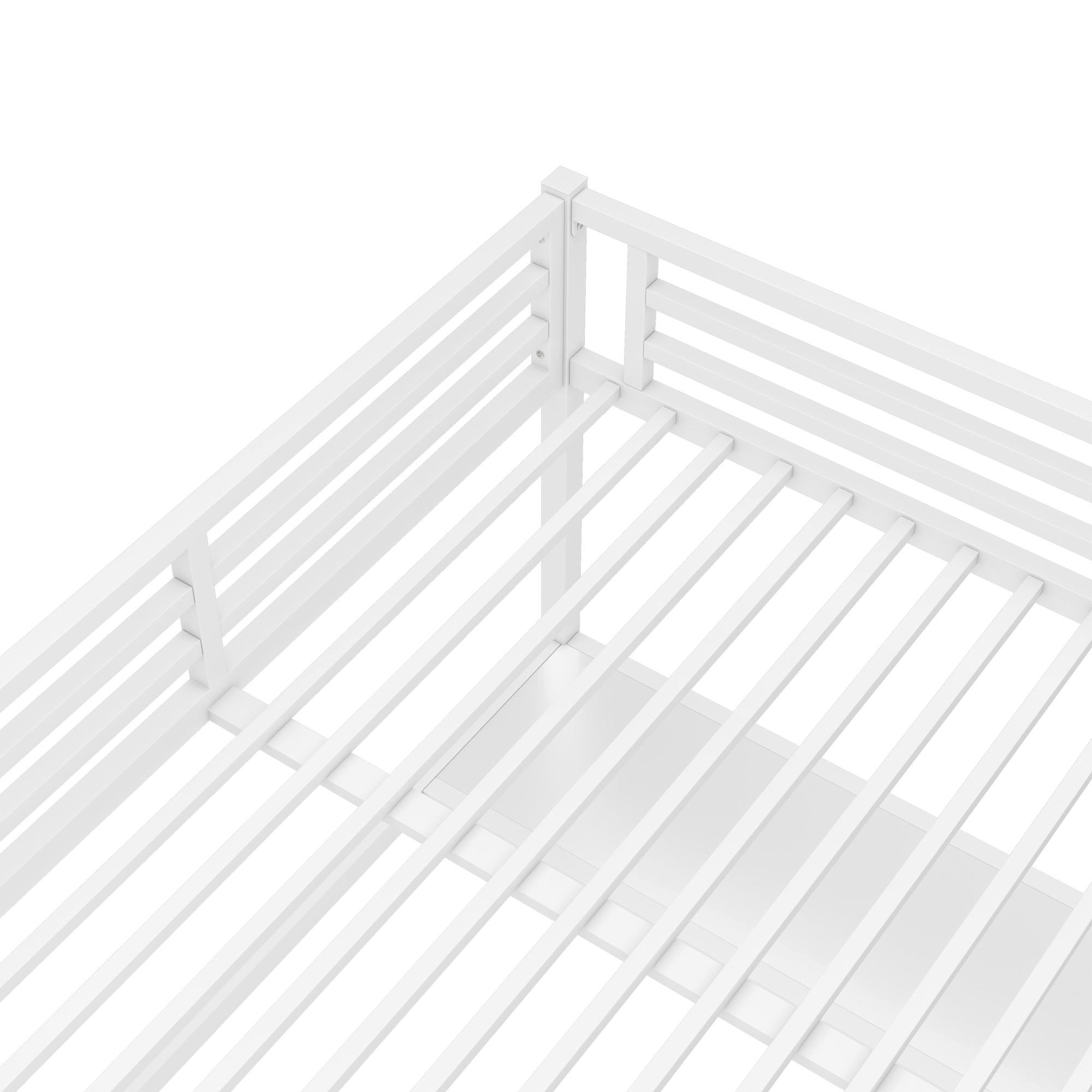 Metal Queen Size Loft Bed with Power Outlet and LED Lighted, Space-Saving, Noise Reduced, White - Image 6
