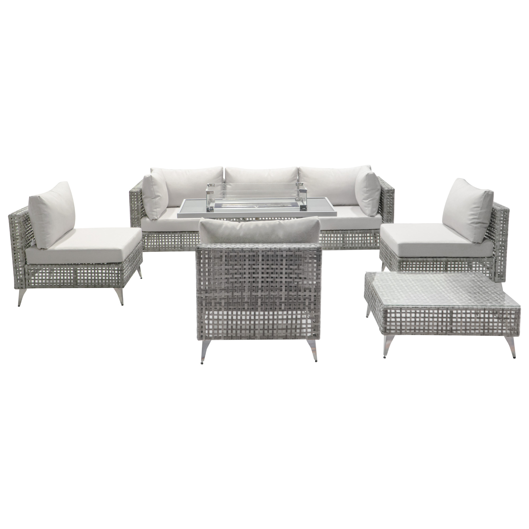 K&K patio 8-Piece Patio Furniture Set with 43" Fire Pit Table, Outdoor Conversation Set & 60,000 BTU 43 Inch Rectangle Propane Fire Pit with Water Resistant Grey Thick Cushions, Grey - Image 6