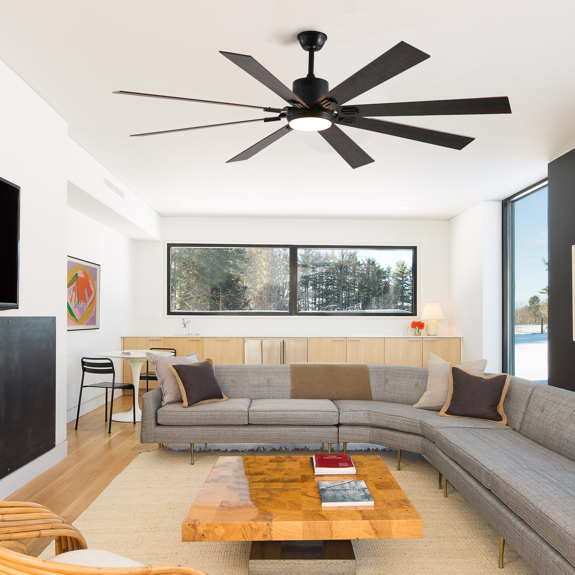 72" Walnut LED Ceiling Fan Light with 8 Wooden Blades, Remote Control, Adjustable Color Temperature for Living Room, Bedroom, or Dining Room (Silent/6-Speed/Reversible/DC Motor) - Image 2