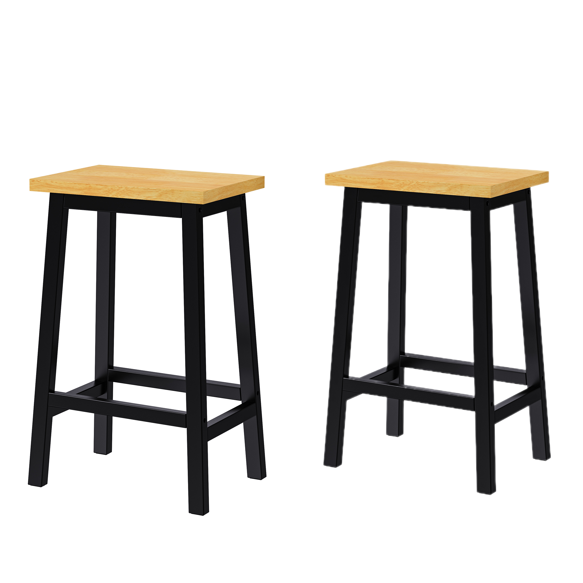 K&K Solid Wood Bar Stools (Not Cheap Iron), 25.6" Tall Set of 2 Bar Chairs, Kitchen Counter Stools with Footrests, Farmhouse Stools for Dining Room, Kitchen, Counter, Black - Image 2
