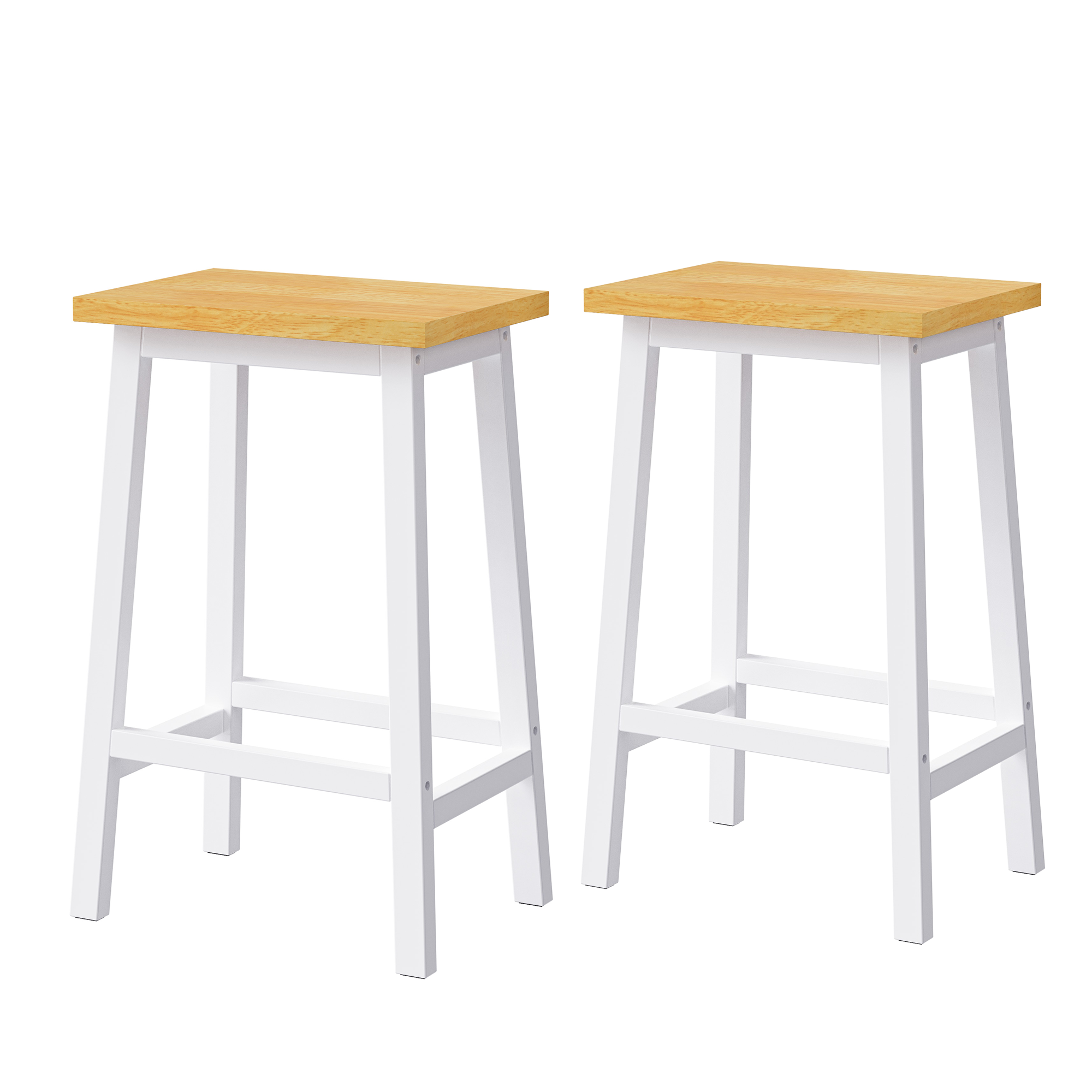 K&K Solid Wood Bar Stools (Not Cheap Iron), 25.6" Tall Set of 2 Bar Chairs, Kitchen Counter Stools with Footrests, Farmhouse Stools for Dining Room, Kitchen, Counter, White - Image 2
