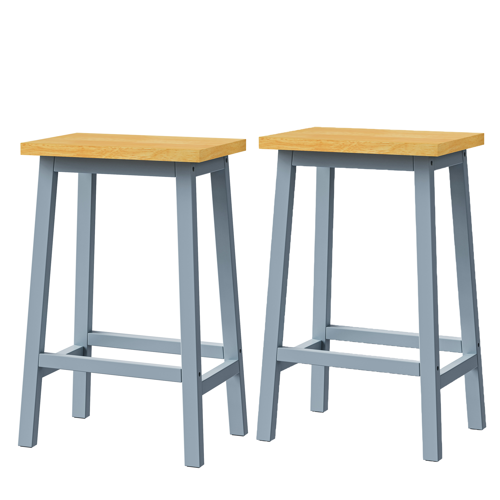 K&K Solid Wood Bar Stools (Not Cheap Iron), 25.6" Tall Set of 2 Bar Chairs, Kitchen Counter Stools with Footrests, Farmhouse Stools for Dining Room, Kitchen, Counter, Grey Blue - Image 2