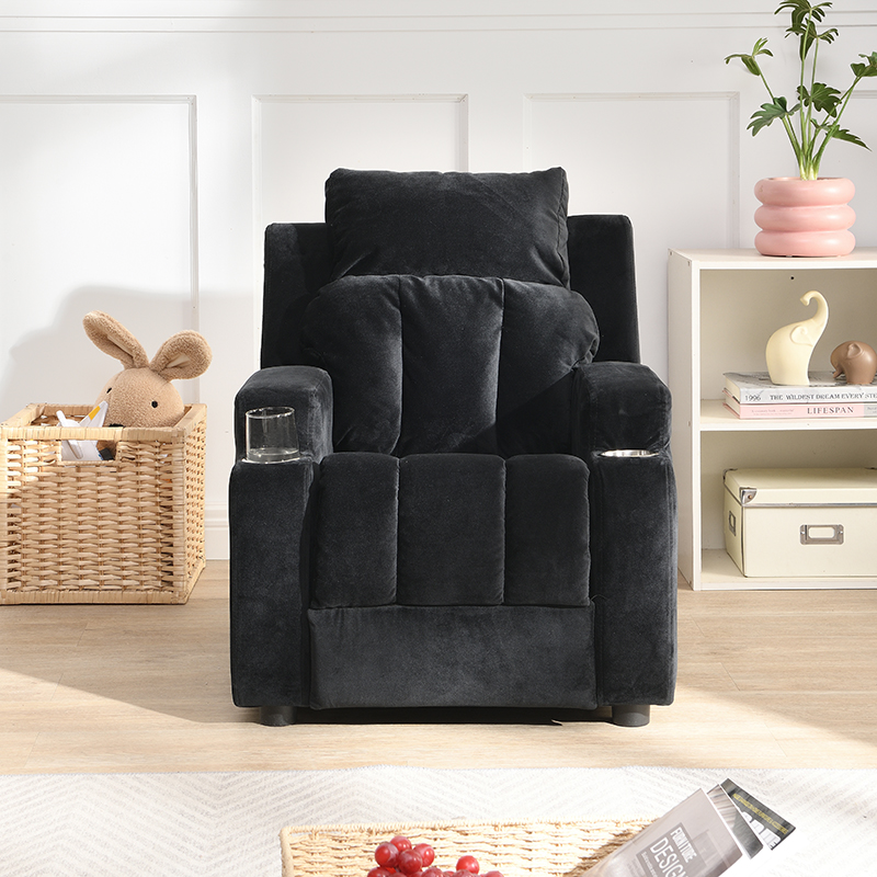Kids Recliner Chair, Kids Upholstered Couch with Two Cup Holder, Footrest, Backrest, Toddlers Velvet Recliner with Headrest and Footrest - Image 2