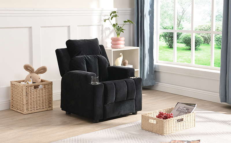 Kids Recliner Chair, Kids Upholstered Couch with Two Cup Holder, Footrest, Backrest, Toddlers Velvet Recliner with Headrest and Footrest - Image 4