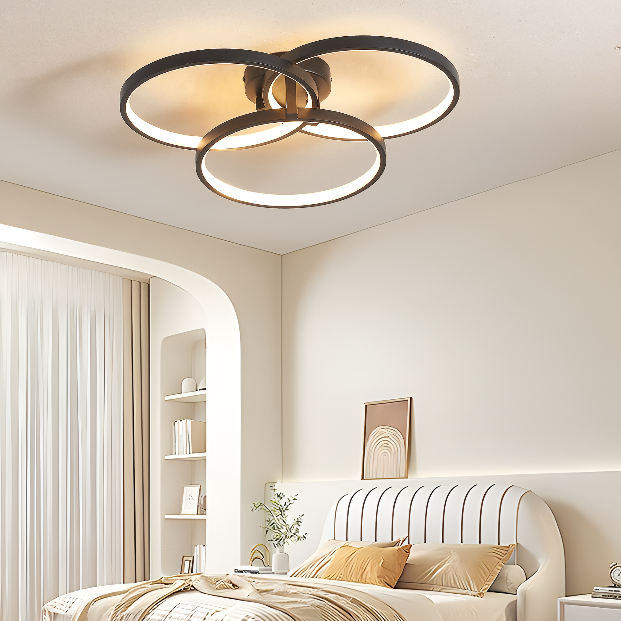 20" Modern Black LED Ceiling Light, 3-Ring Flush Mount Fixture for Living Room, Bedroom, or Dining Room, Sleek and Energy-Efficient Design, Easy Installation - Image 2