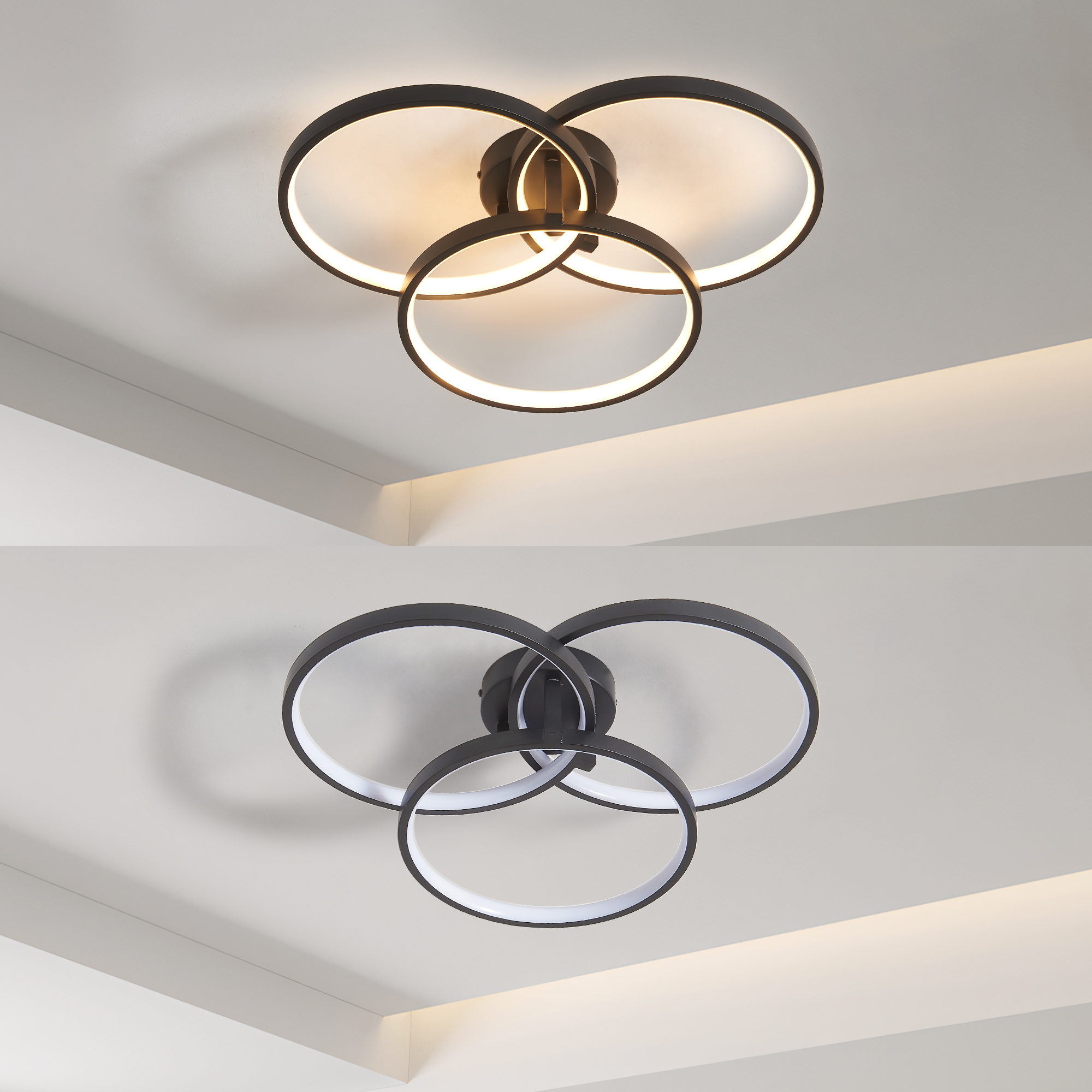 20" Modern Black LED Ceiling Light, 3-Ring Flush Mount Fixture for Living Room, Bedroom, or Dining Room, Sleek and Energy-Efficient Design, Easy Installation - Image 6