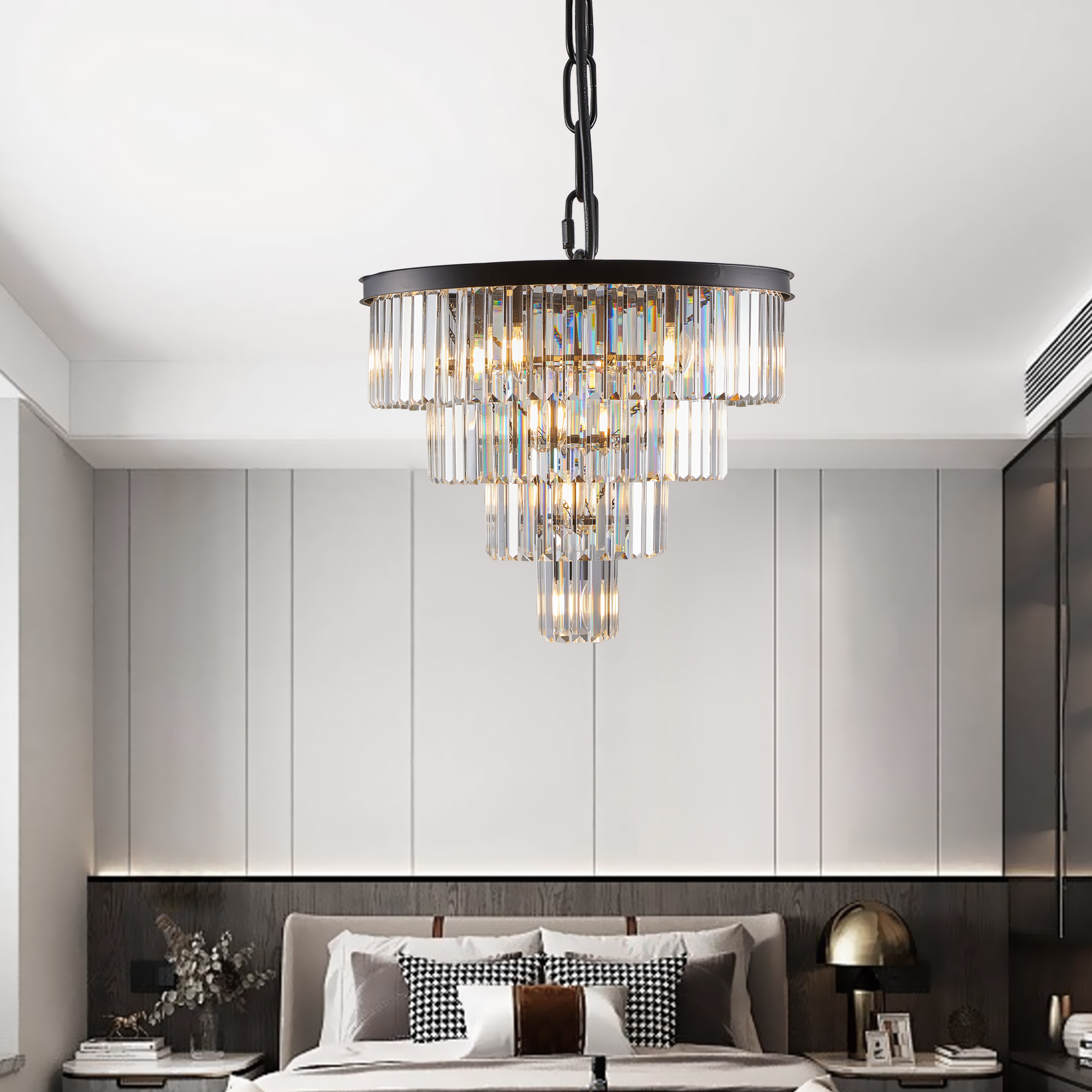 (Same as W1340P188542/L5007-600-B) 24" Contemporary Crystal Modern Chandeliers Crystal Ceiling Chandelier 4 Tier Black Chandelier Lighting for Dining Room Living Room Bedroom (Bulbs Not included) - Image 2