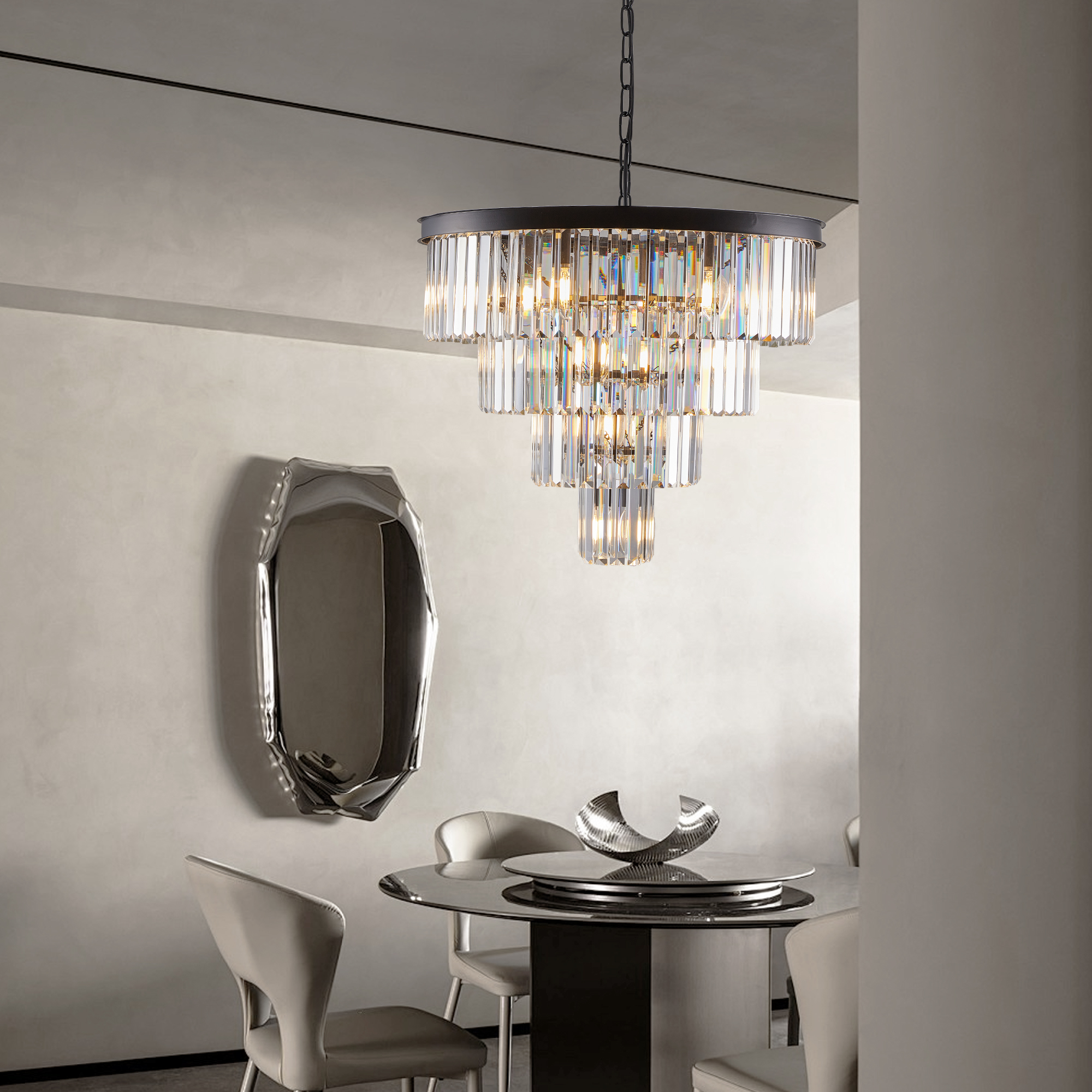 (Same as W1340P188542/L5007-600-B) 24" Contemporary Crystal Modern Chandeliers Crystal Ceiling Chandelier 4 Tier Black Chandelier Lighting for Dining Room Living Room Bedroom (Bulbs Not included) - Image 4