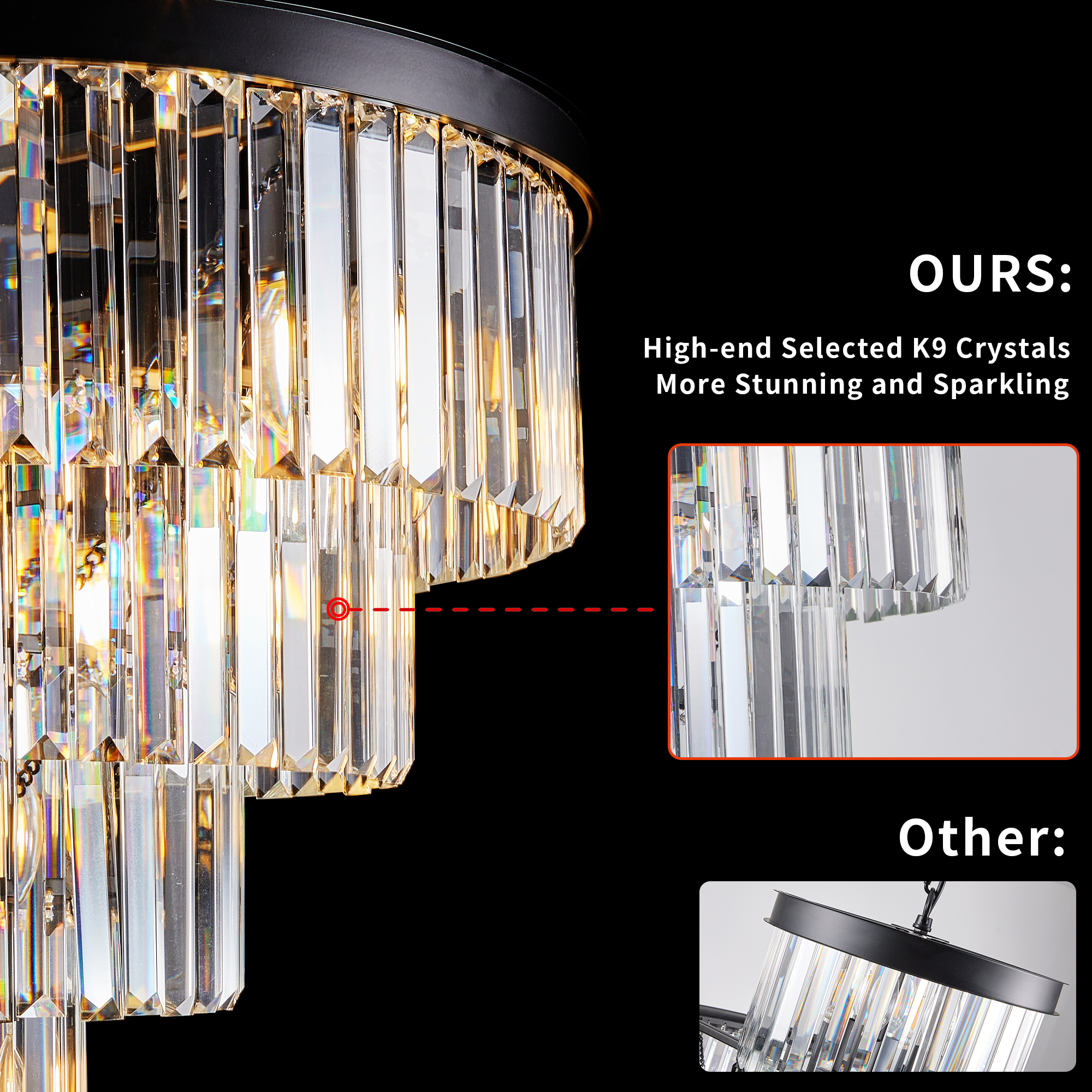 (Same as W1340P188542/L5007-600-B) 24" Contemporary Crystal Modern Chandeliers Crystal Ceiling Chandelier 4 Tier Black Chandelier Lighting for Dining Room Living Room Bedroom (Bulbs Not included) - Image 6