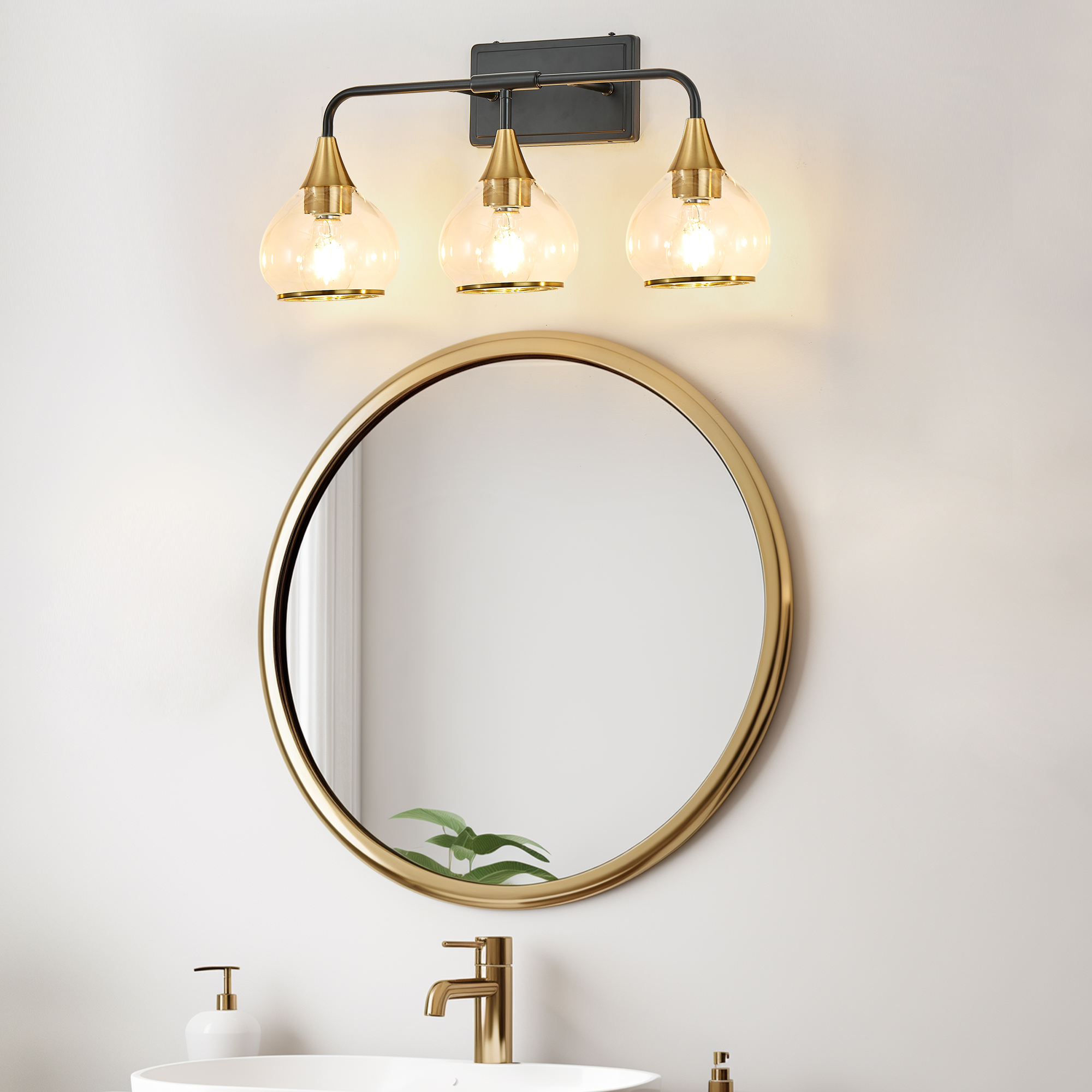 23" Modern 3-Light Vanity Wall Sconce - Black and Gold Bathroom Light Fixture with Clear Glass Shades, Industrial Wall Mounted Lamp for Mirror, Vanity, and Living Spaces (Bulb Not Included) - Image 3