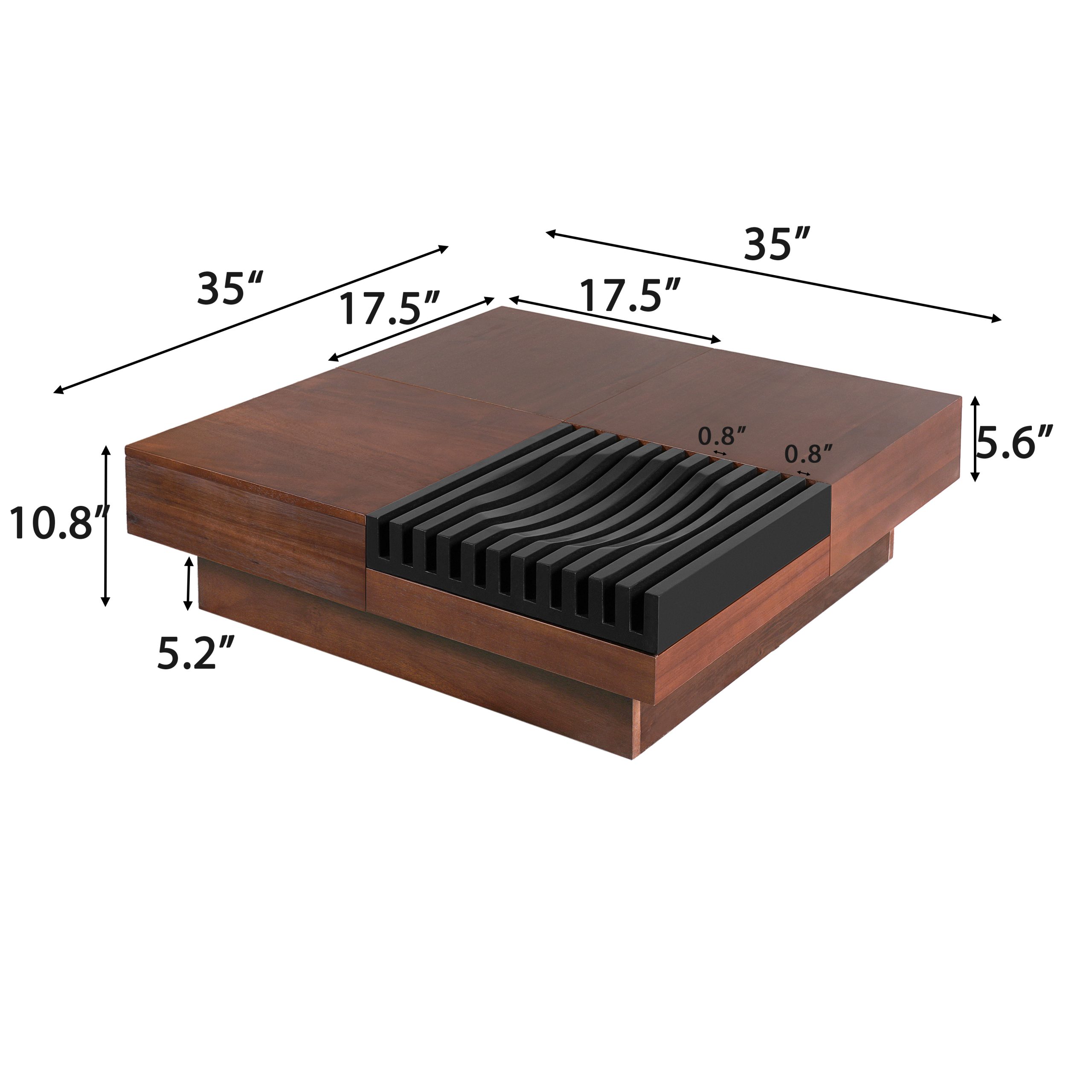 ITALIAN RETRO - INSPIRED ACACIA WOOD STORAGE COFFEE TABLE ,BROWN & BLACK COLOR - Image 4