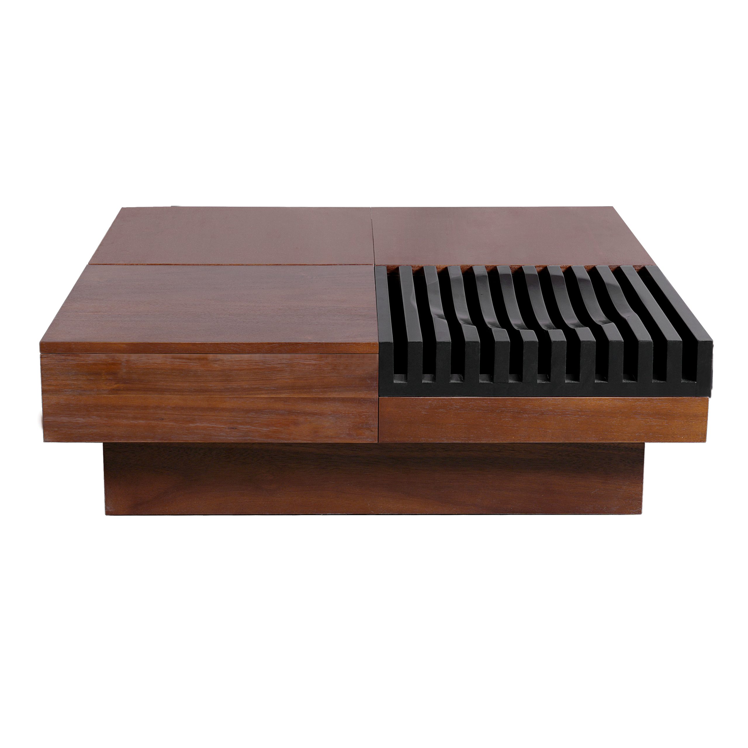 ITALIAN RETRO - INSPIRED ACACIA WOOD STORAGE COFFEE TABLE ,BROWN & BLACK COLOR - Image 5