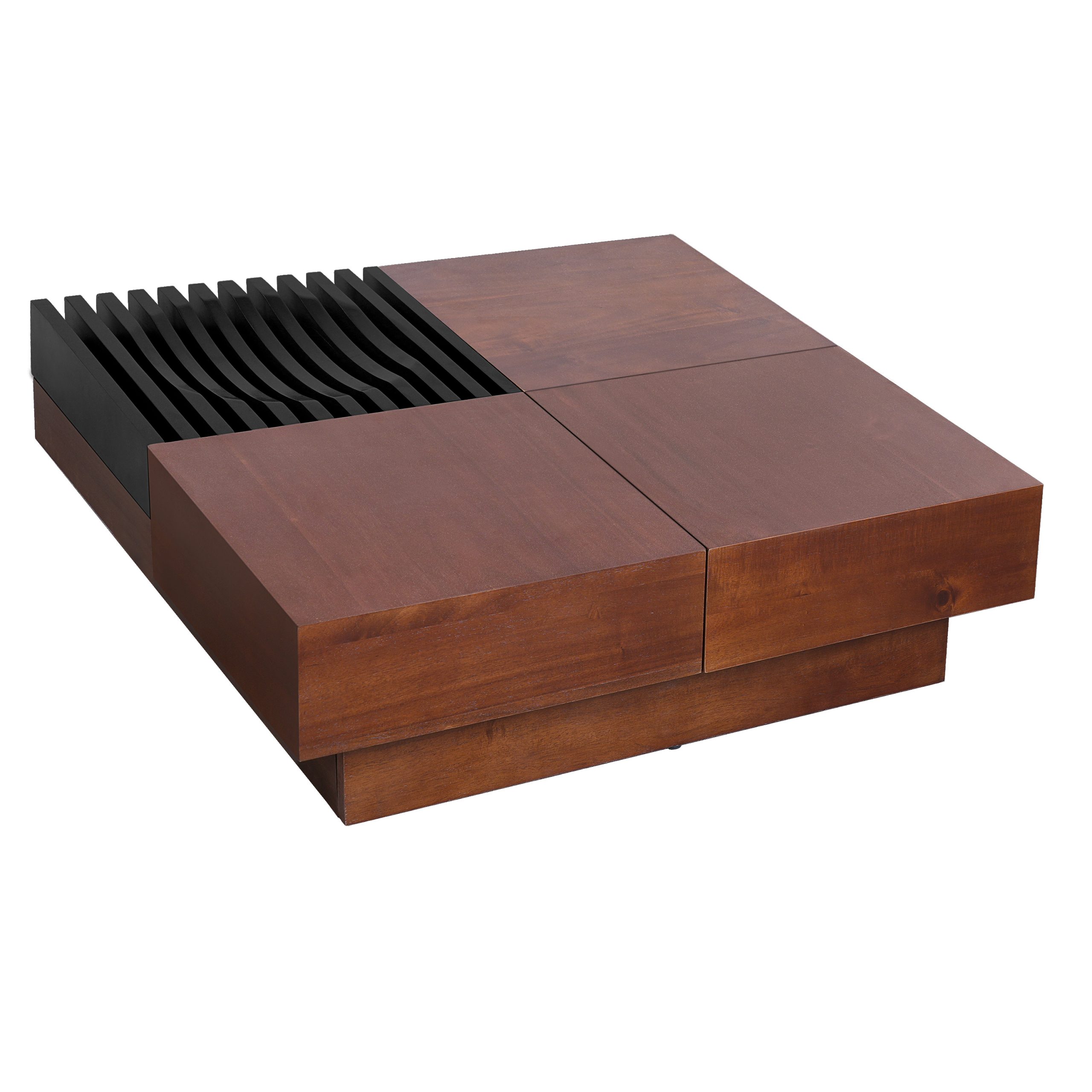 ITALIAN RETRO - INSPIRED ACACIA WOOD STORAGE COFFEE TABLE ,BROWN & BLACK COLOR - Image 6