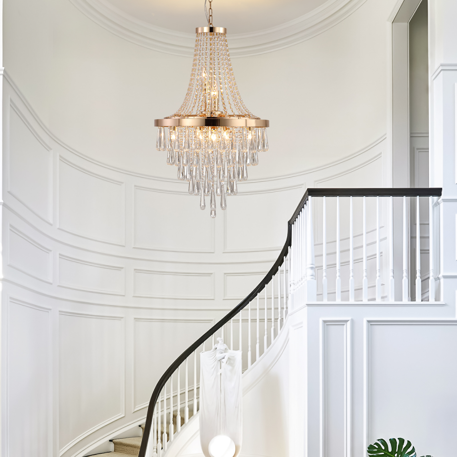 (Same as W1340102274/L5004) 20" Modern Crystal Pendant Chandelier with Golden Finish – Elegant 11-Light Hanging Light Fixture Tiered Design for Dining Room, Living Room, or Entryway (No Bulbs) - Image 2